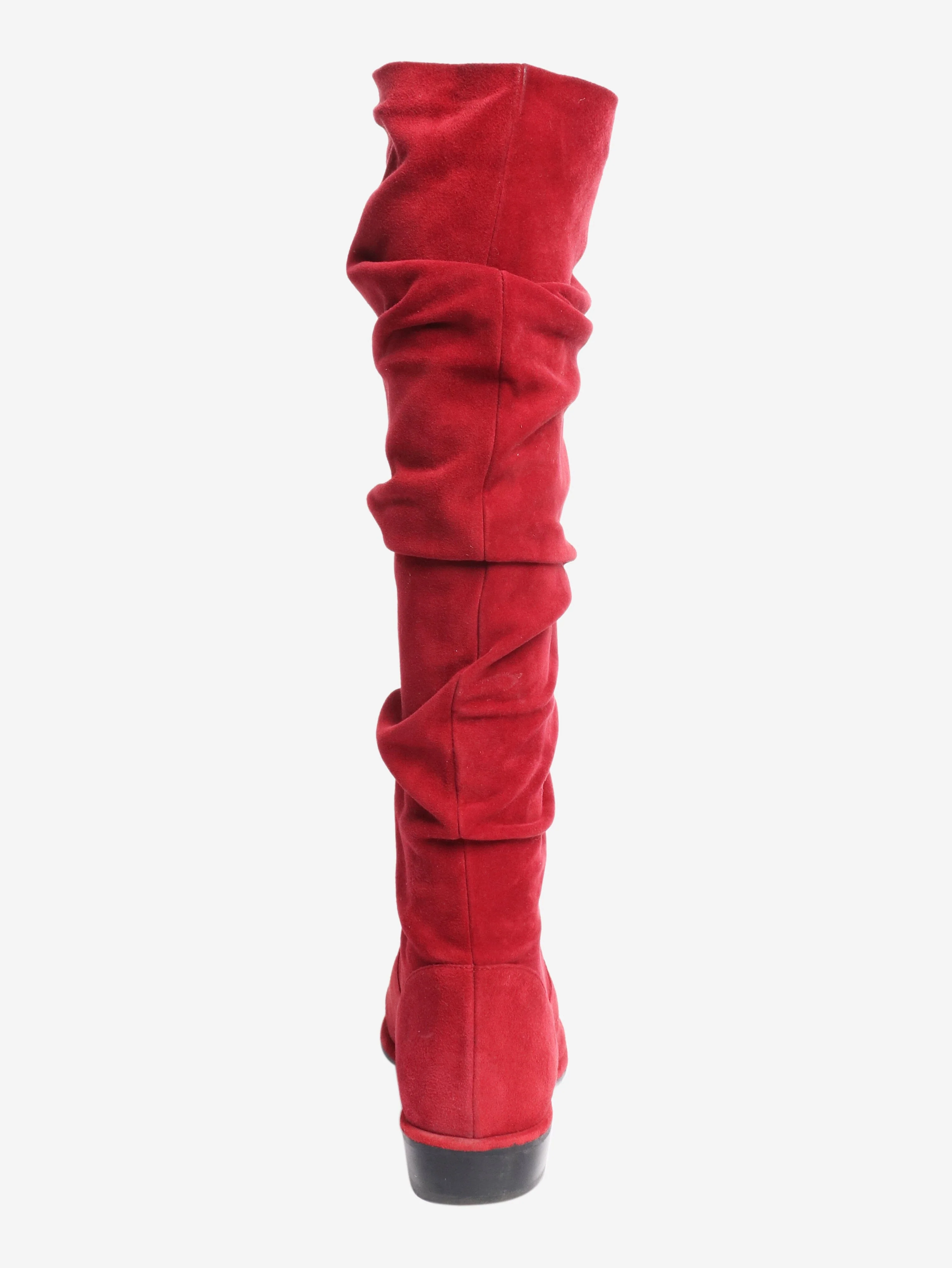 Red suede ruched knee-high boots - size EU 37.5 - Image 3