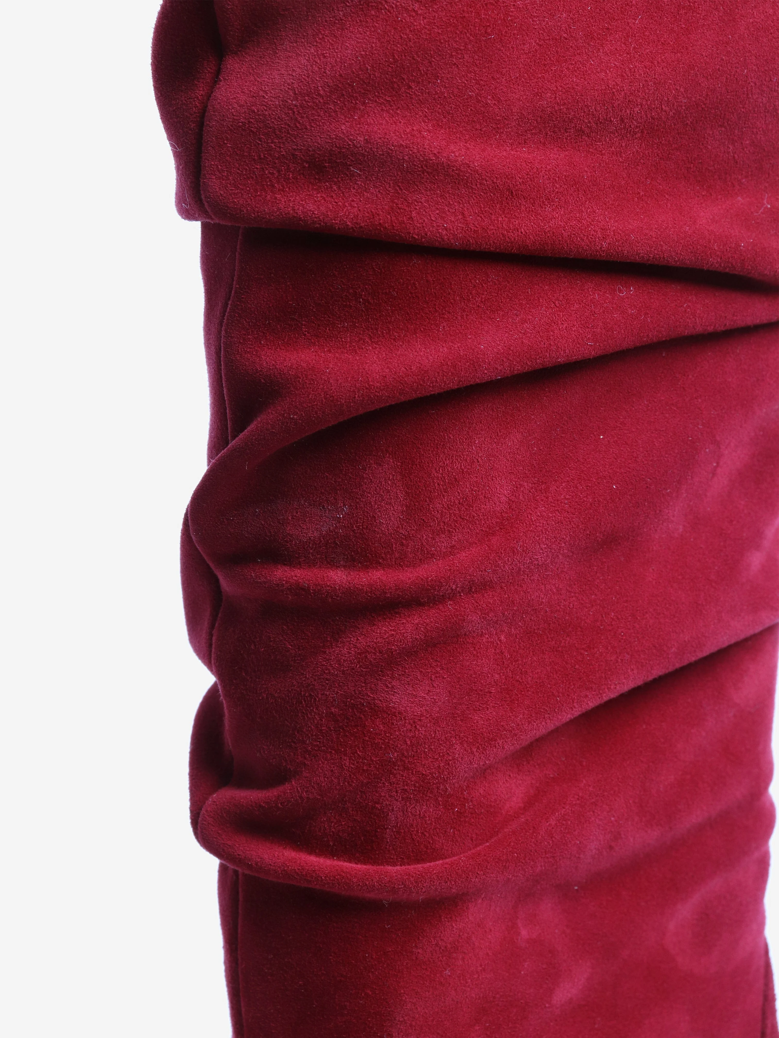 Red suede ruched knee-high boots - size EU 37.5 - Image 4