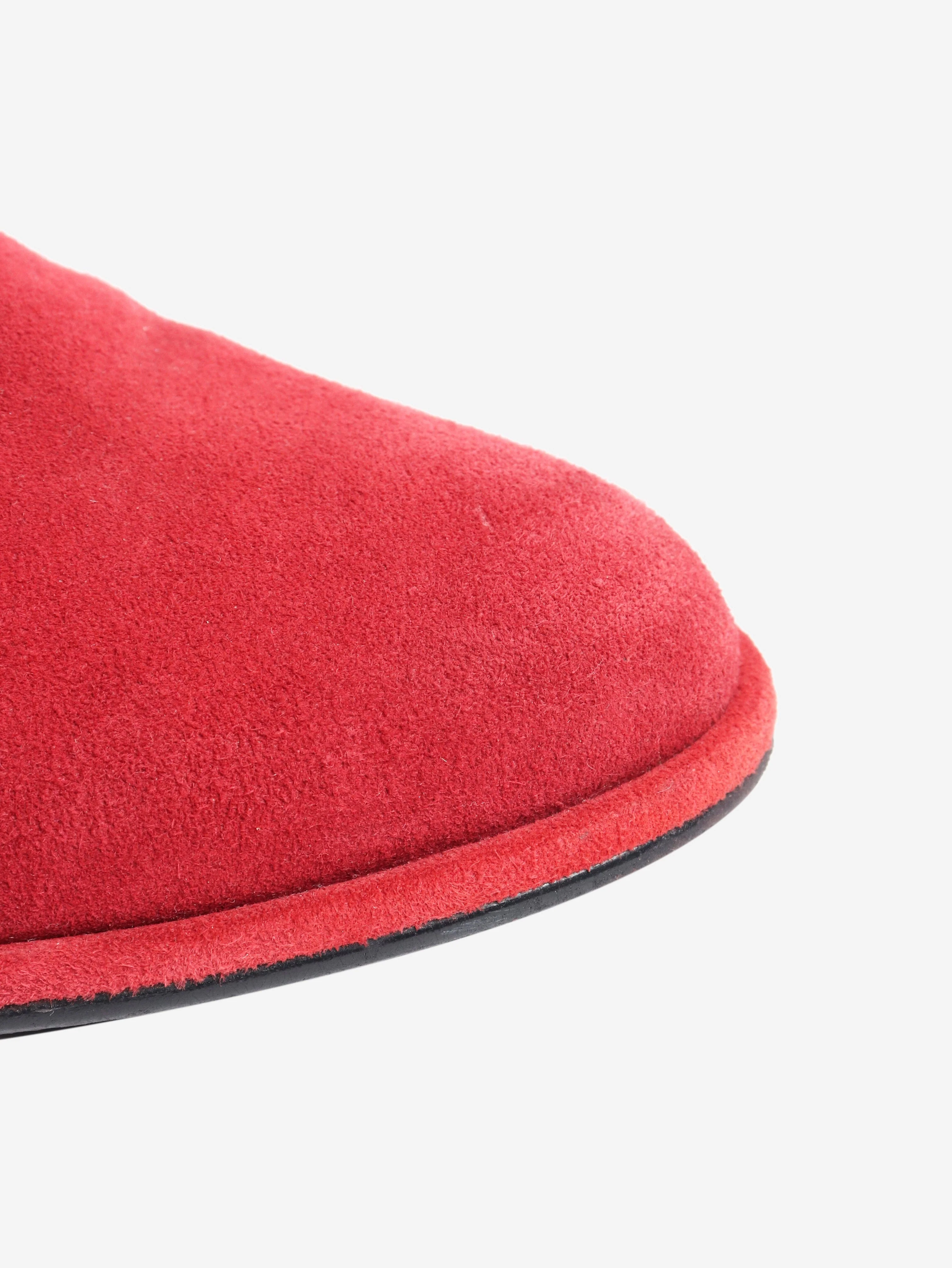 Red suede ruched knee-high boots - size EU 37.5 - Image 5