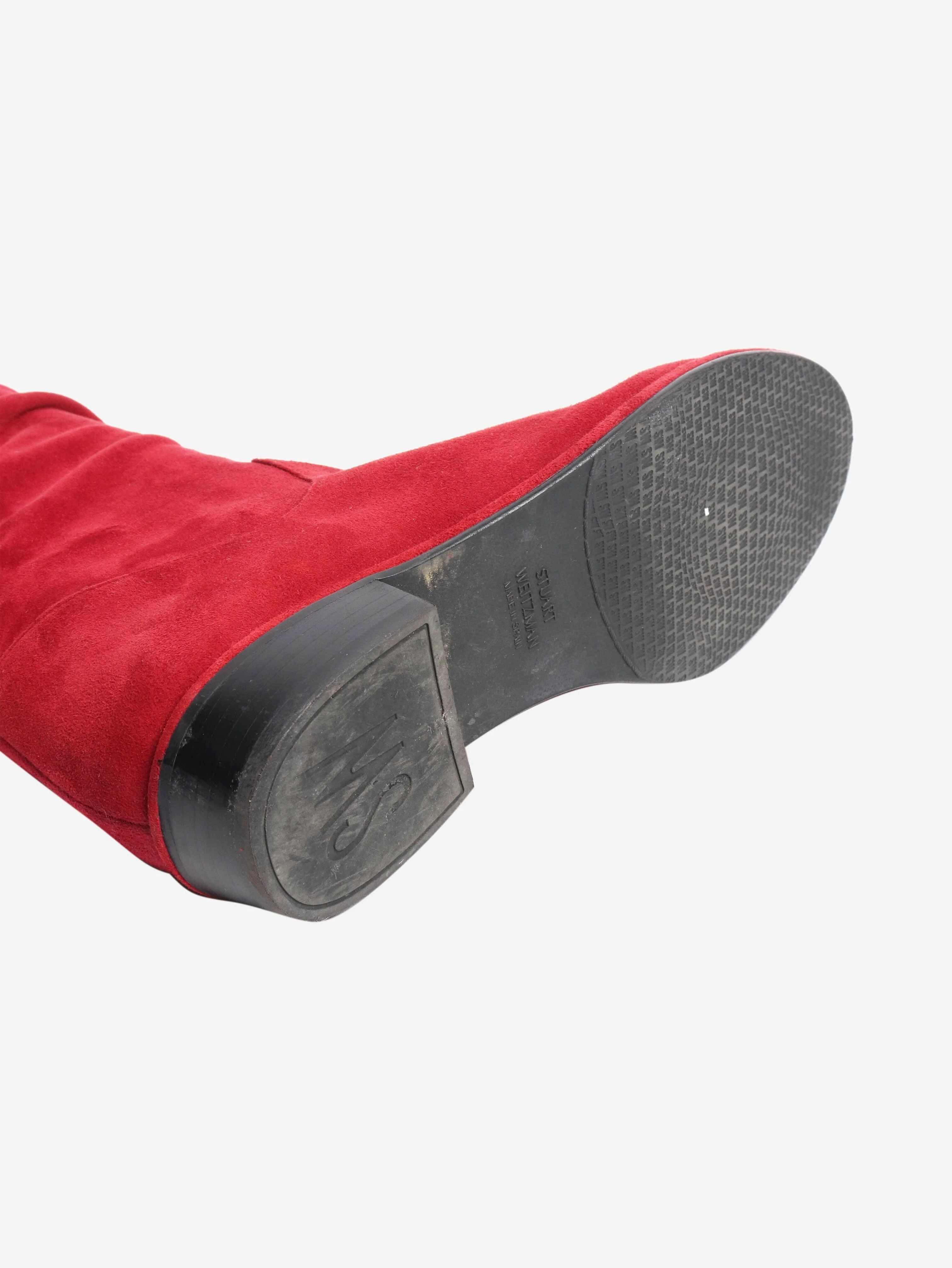 Red suede ruched knee-high boots - size EU 37.5 - Image 6