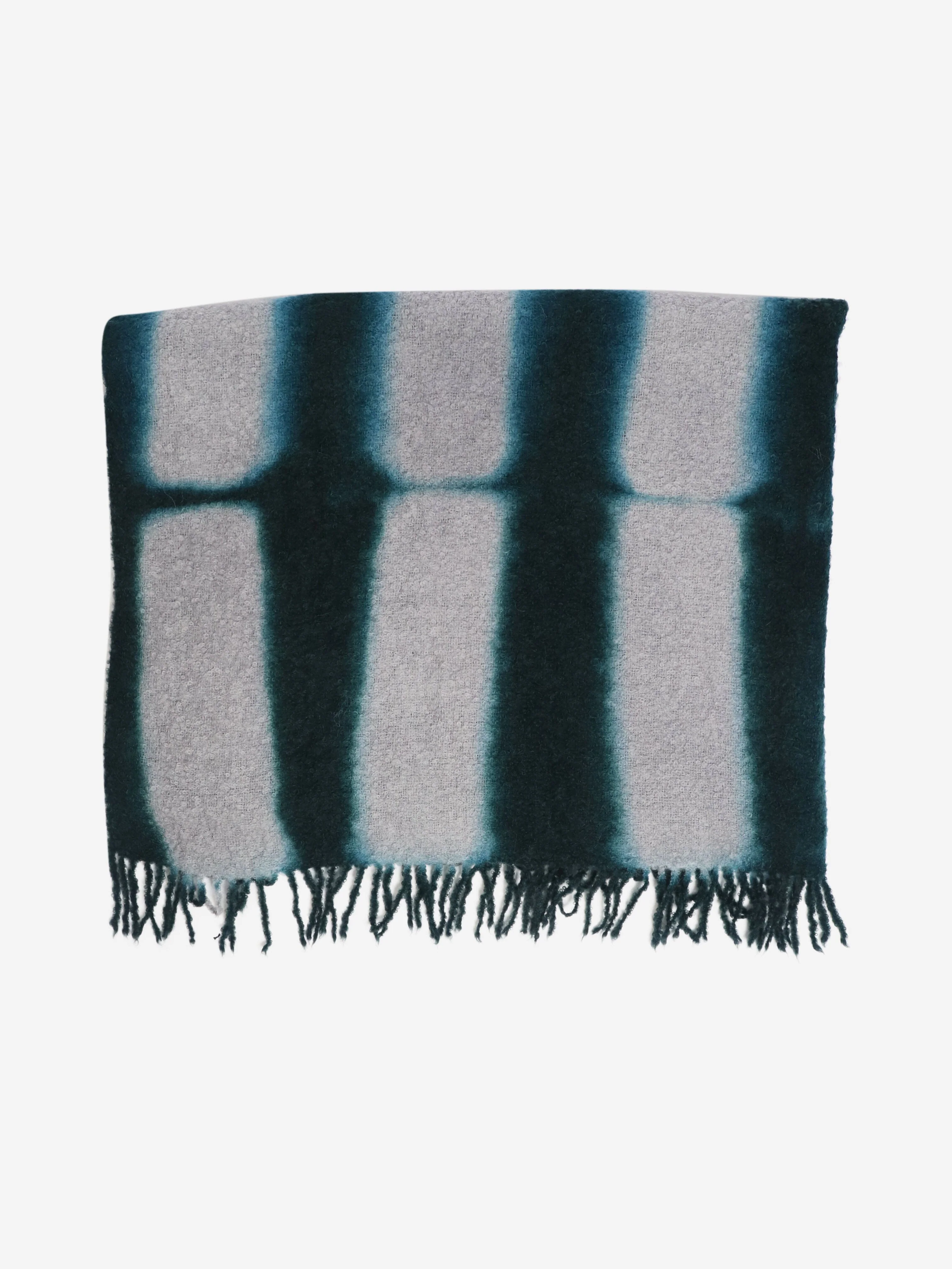 Green and grey hand woven boucle throw