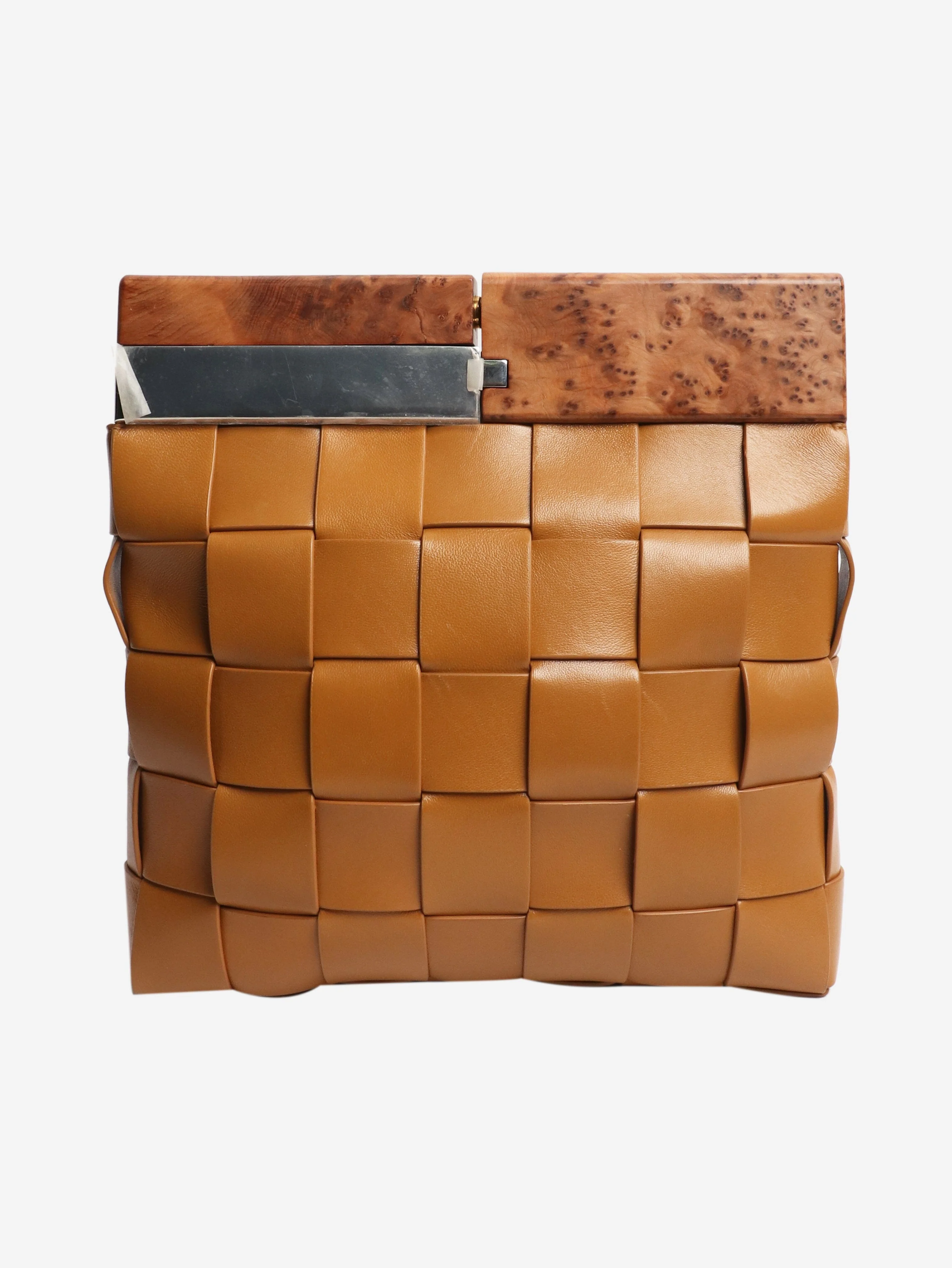 Tan woven leather clutch bag