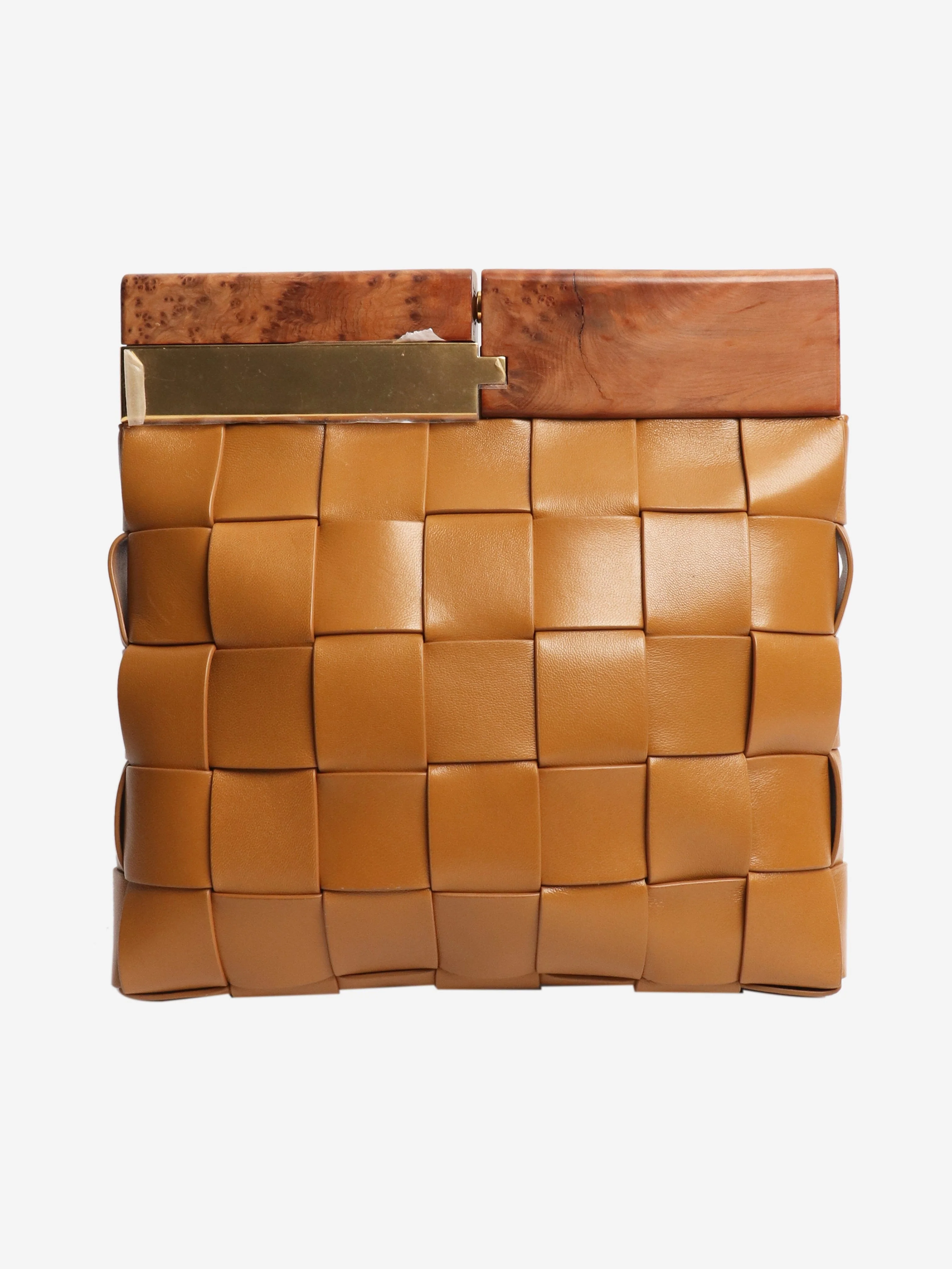 Tan woven leather clutch bag - Image 2
