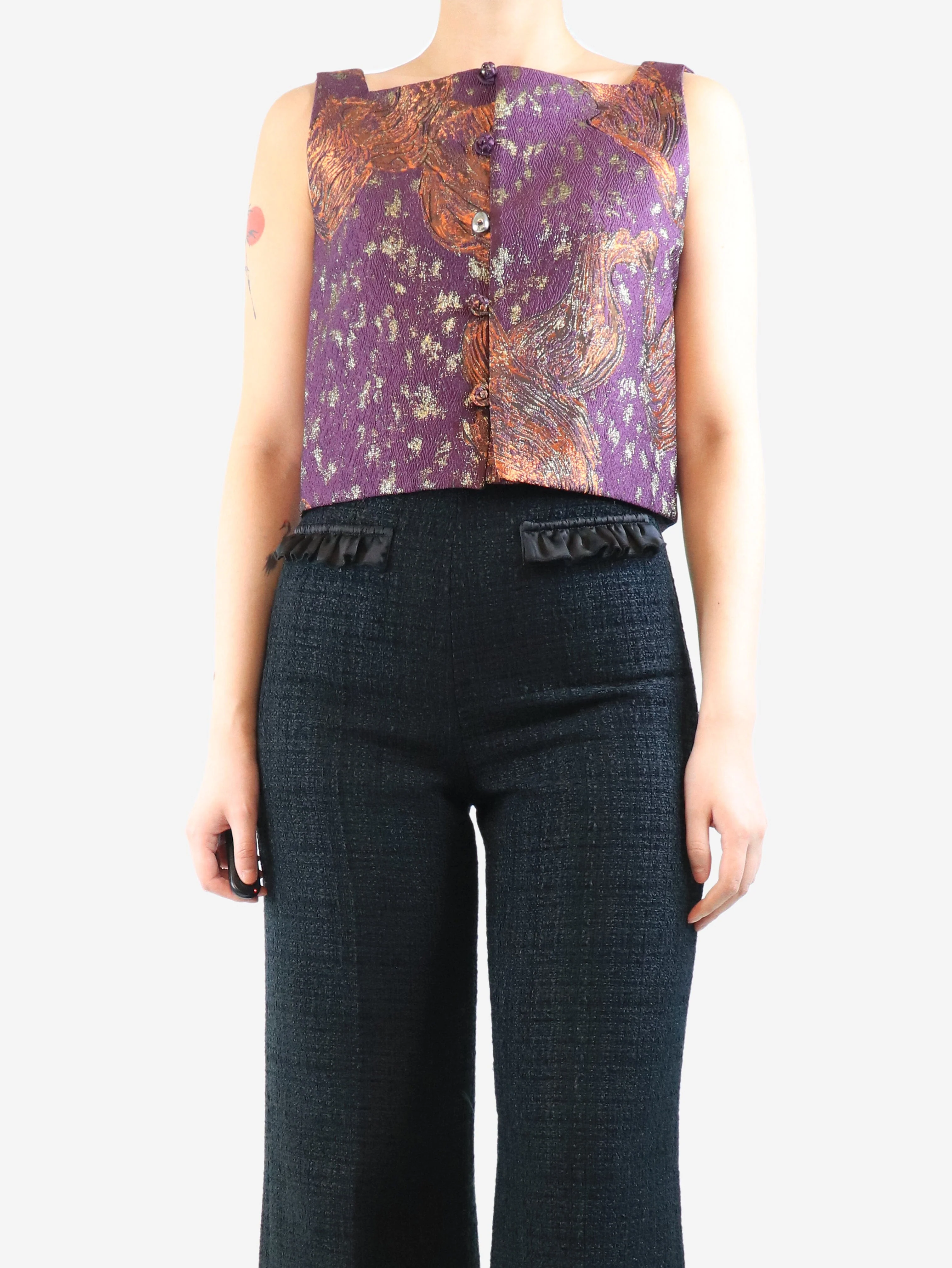 Purple jacquard waistcoat top - size M