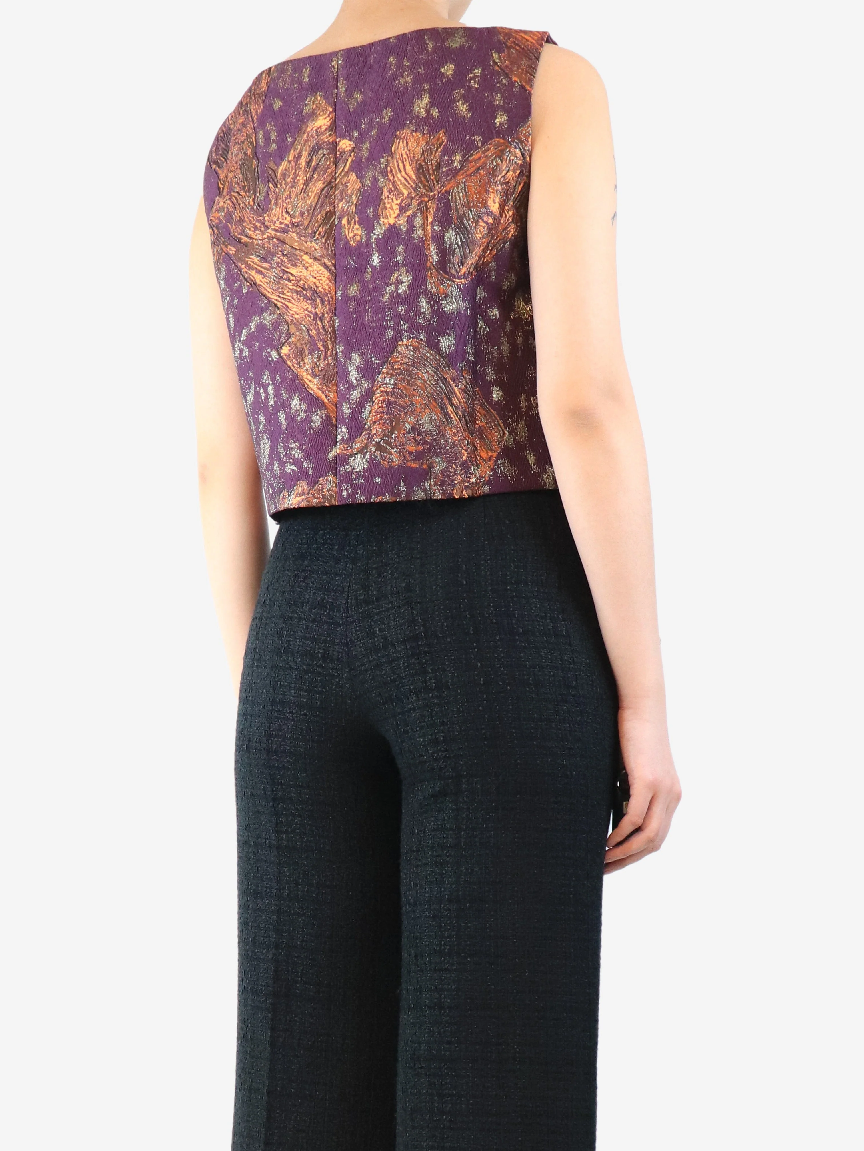 Purple jacquard waistcoat top - size M - Image 2