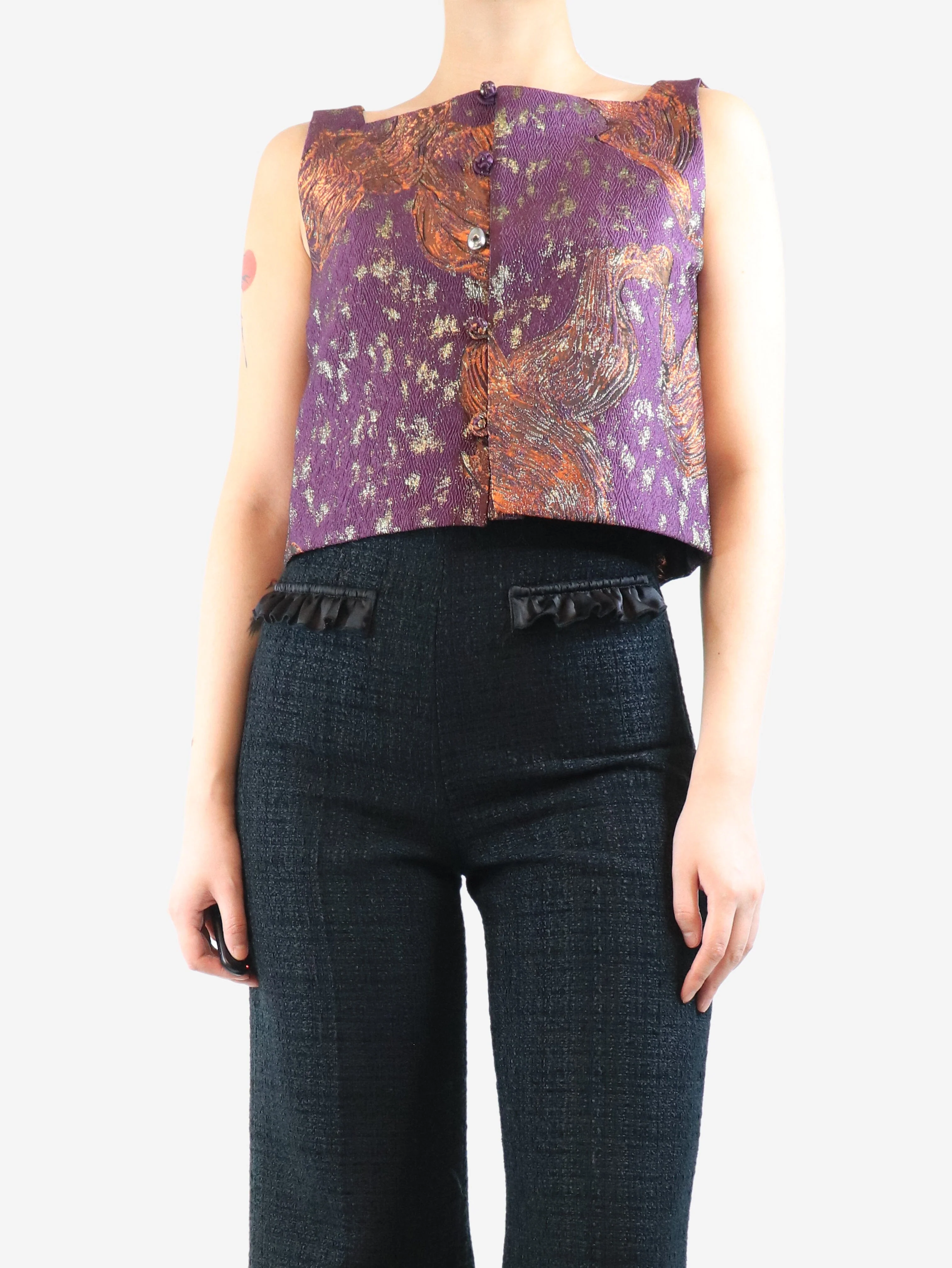 Purple jacquard waistcoat top - size M - Image 3