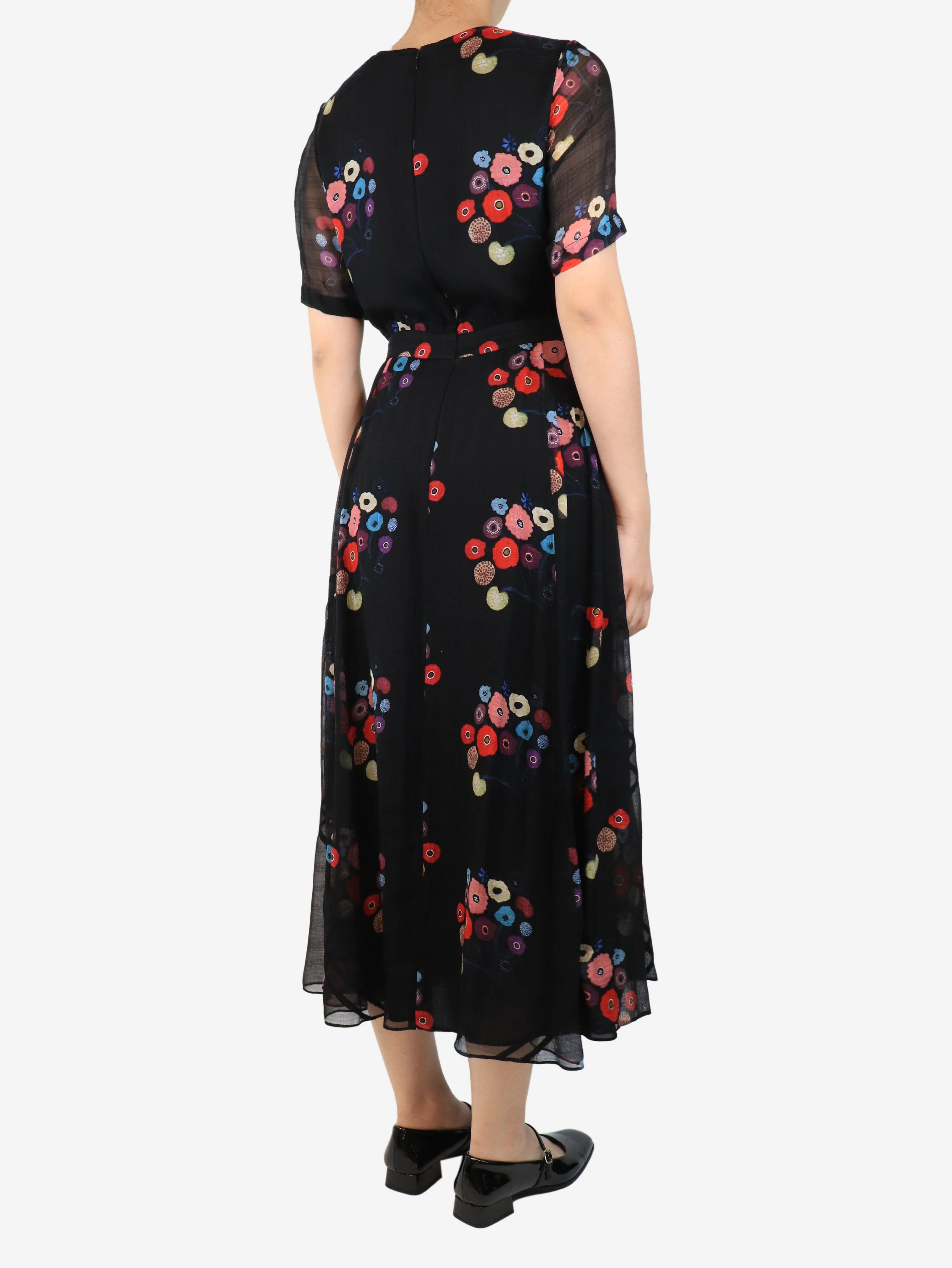 Black floral printed midi dress - size UK 8 - Image 2