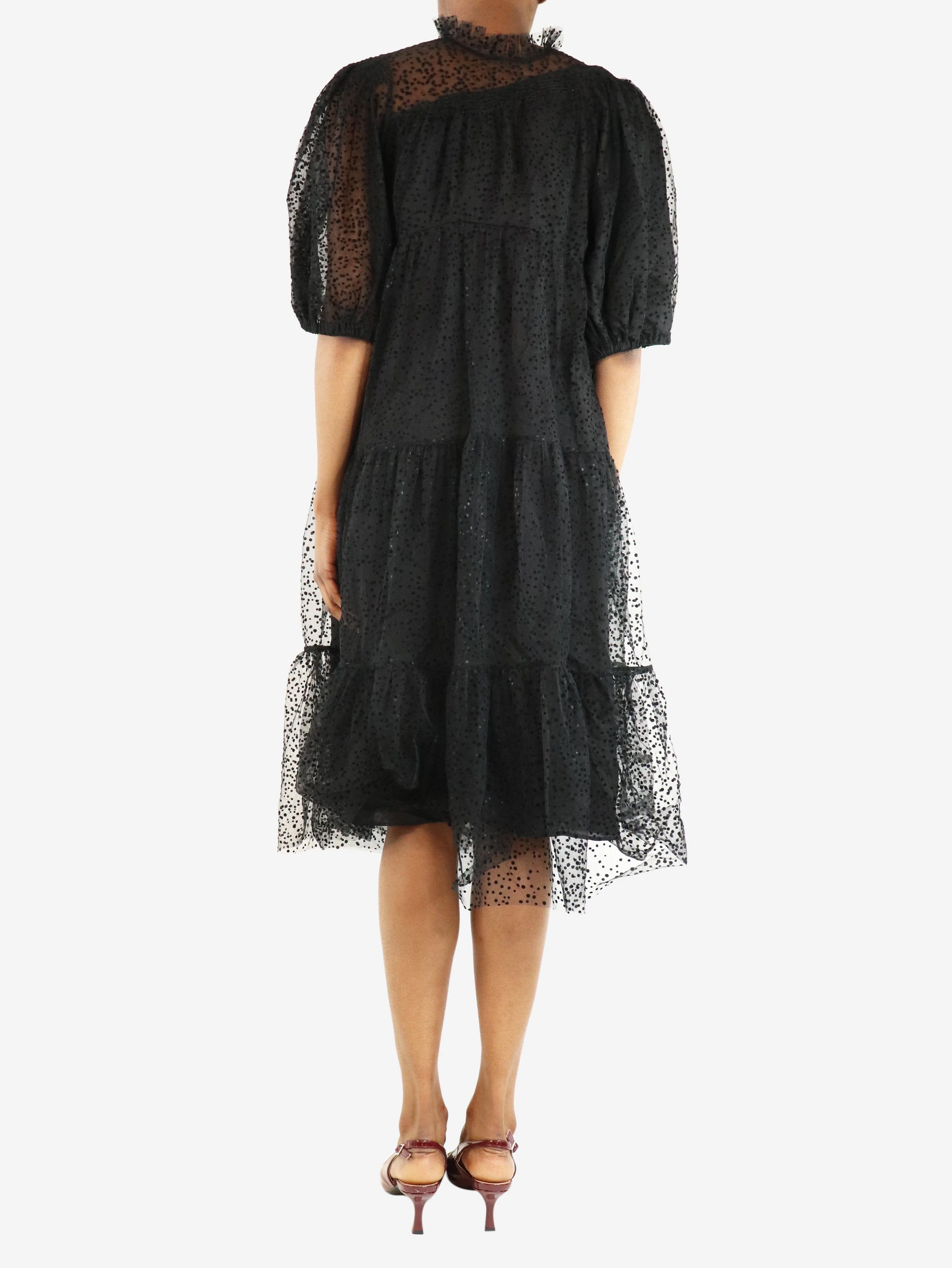 Black tulle polka dot midi dress - size UK 6 - Image 2