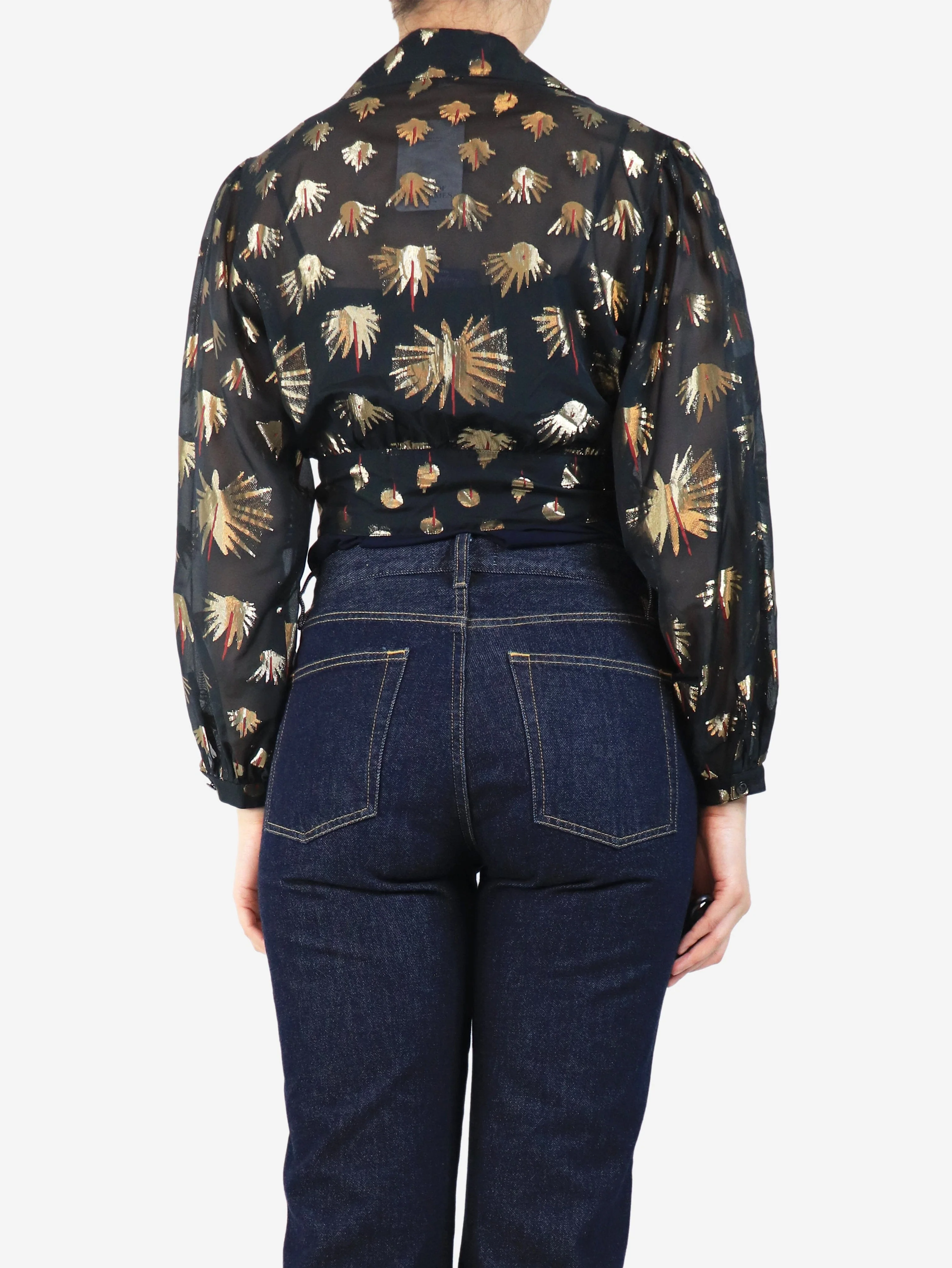 Black lurex cropped blouse - size UK 8 - Image 2
