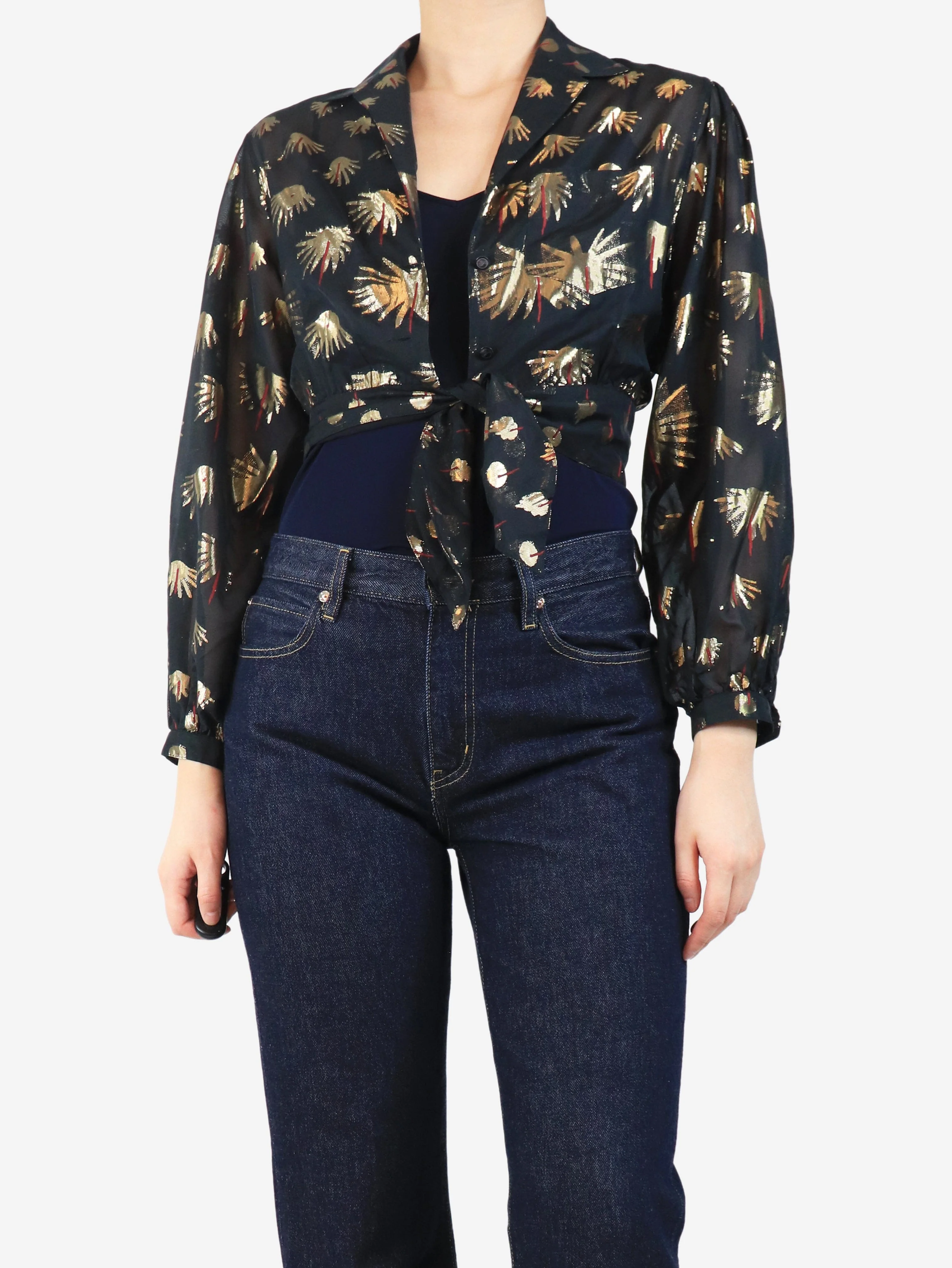 Black lurex cropped blouse - size UK 8 - Image 3