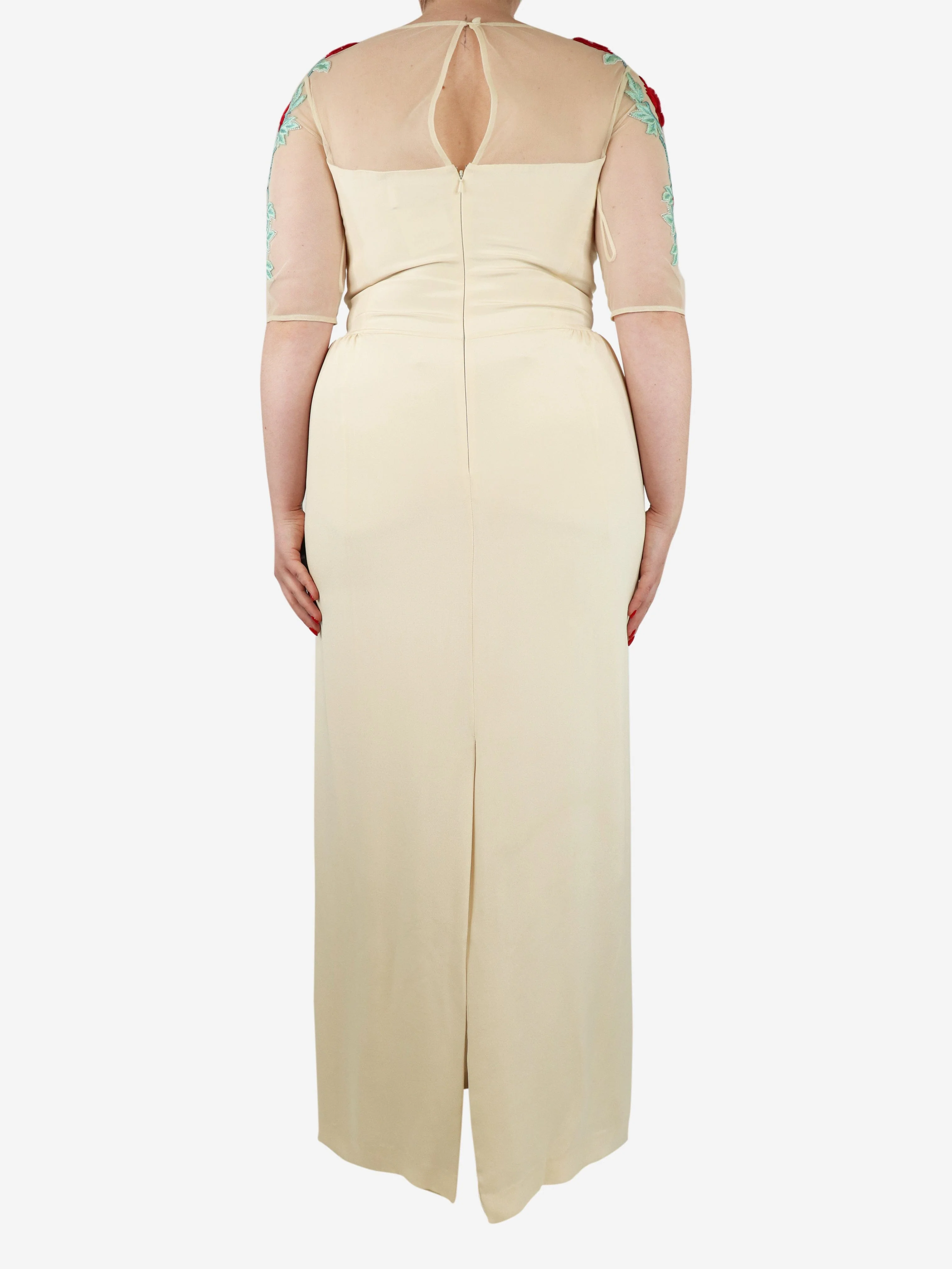 Cream silk floral embroidered maxi dress - size UK 12 - Image 2