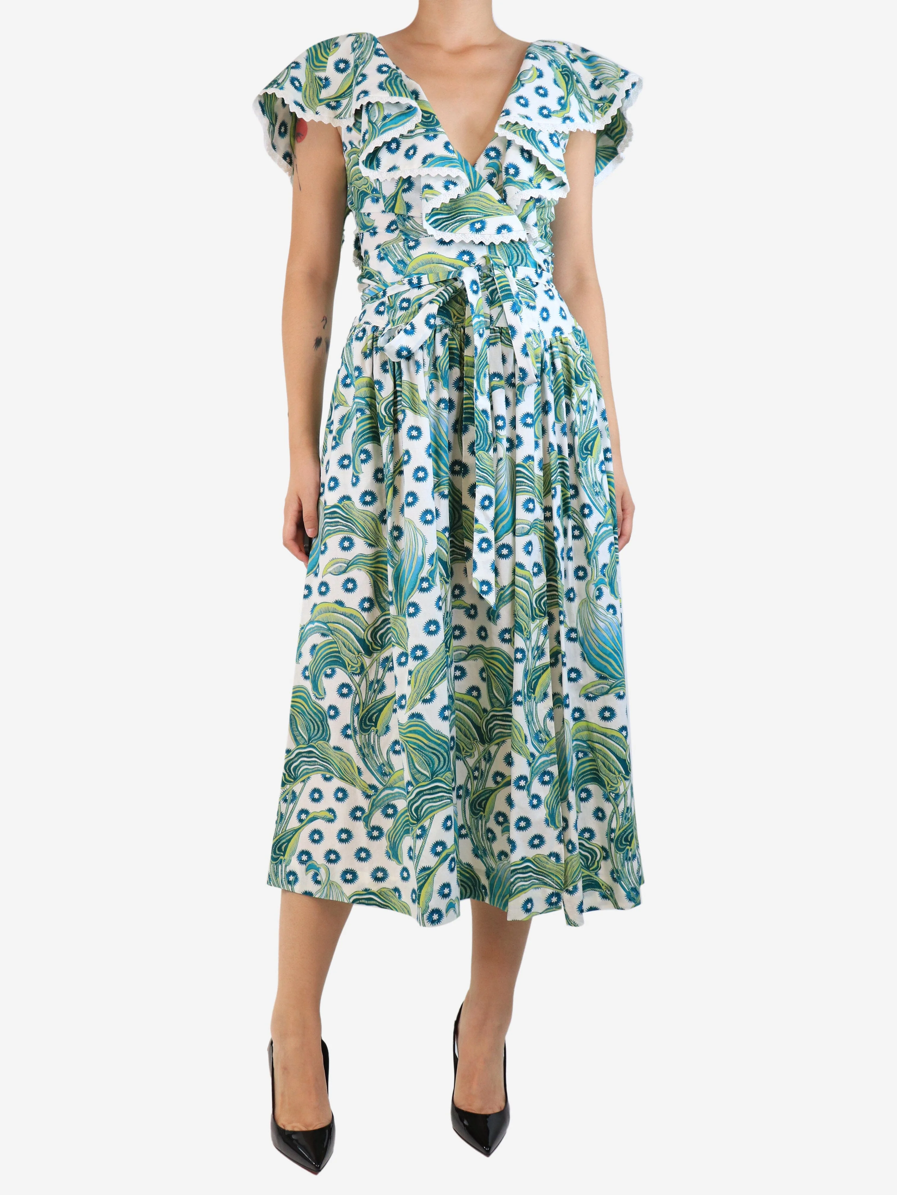 Green and white Florrie wrap dress - size UK 8 - Image 3