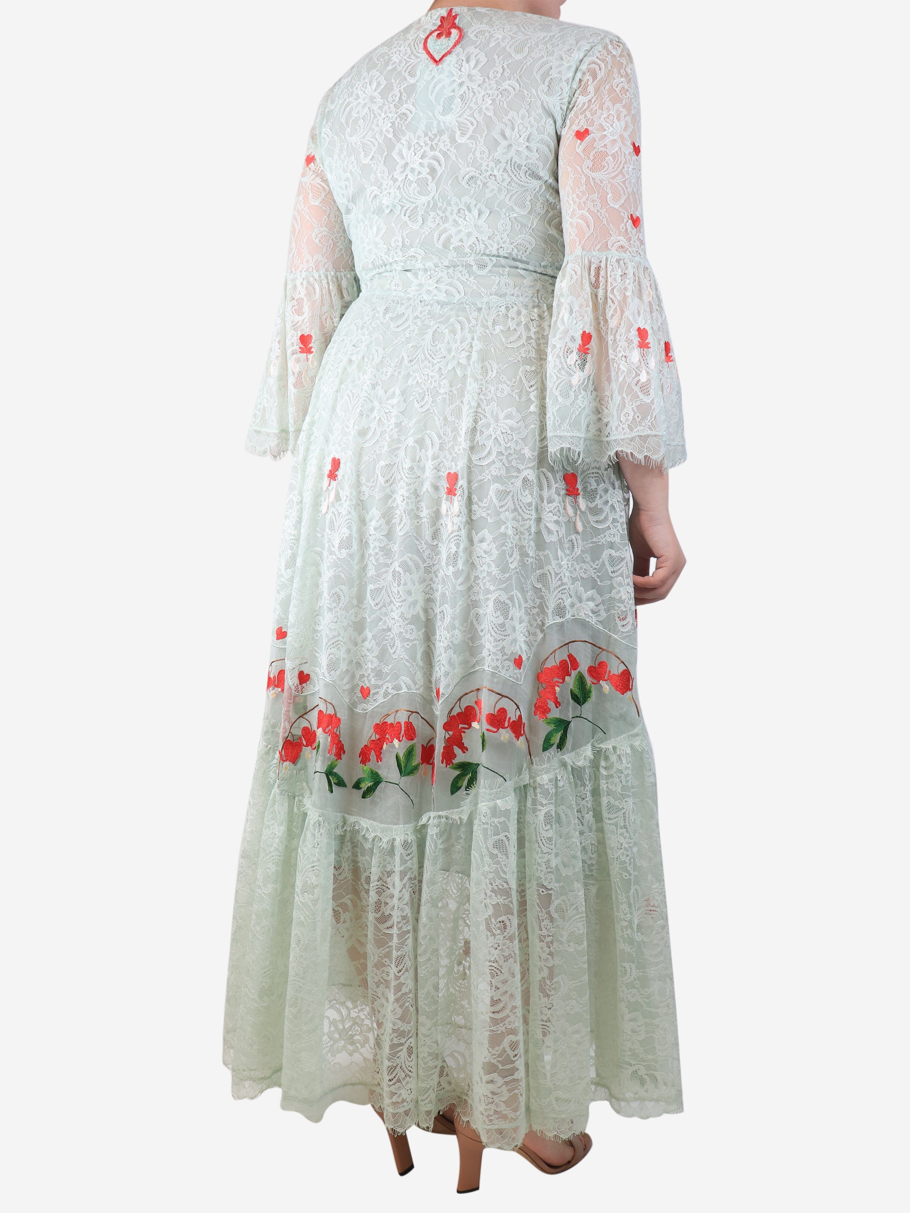 Light teal lace embroidered maxi dress - size UK 14 - Image 2