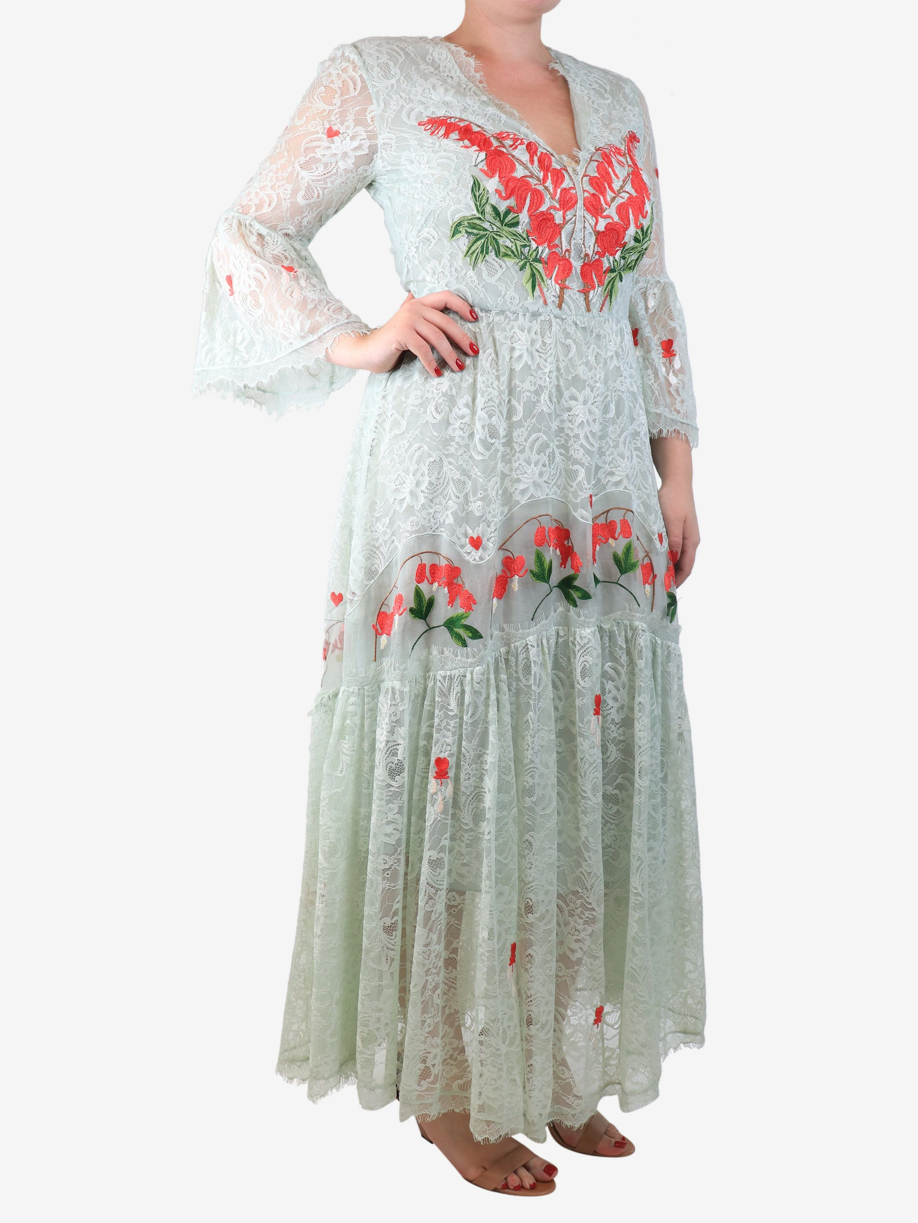 Light teal lace embroidered maxi dress - size UK 14 - Image 3