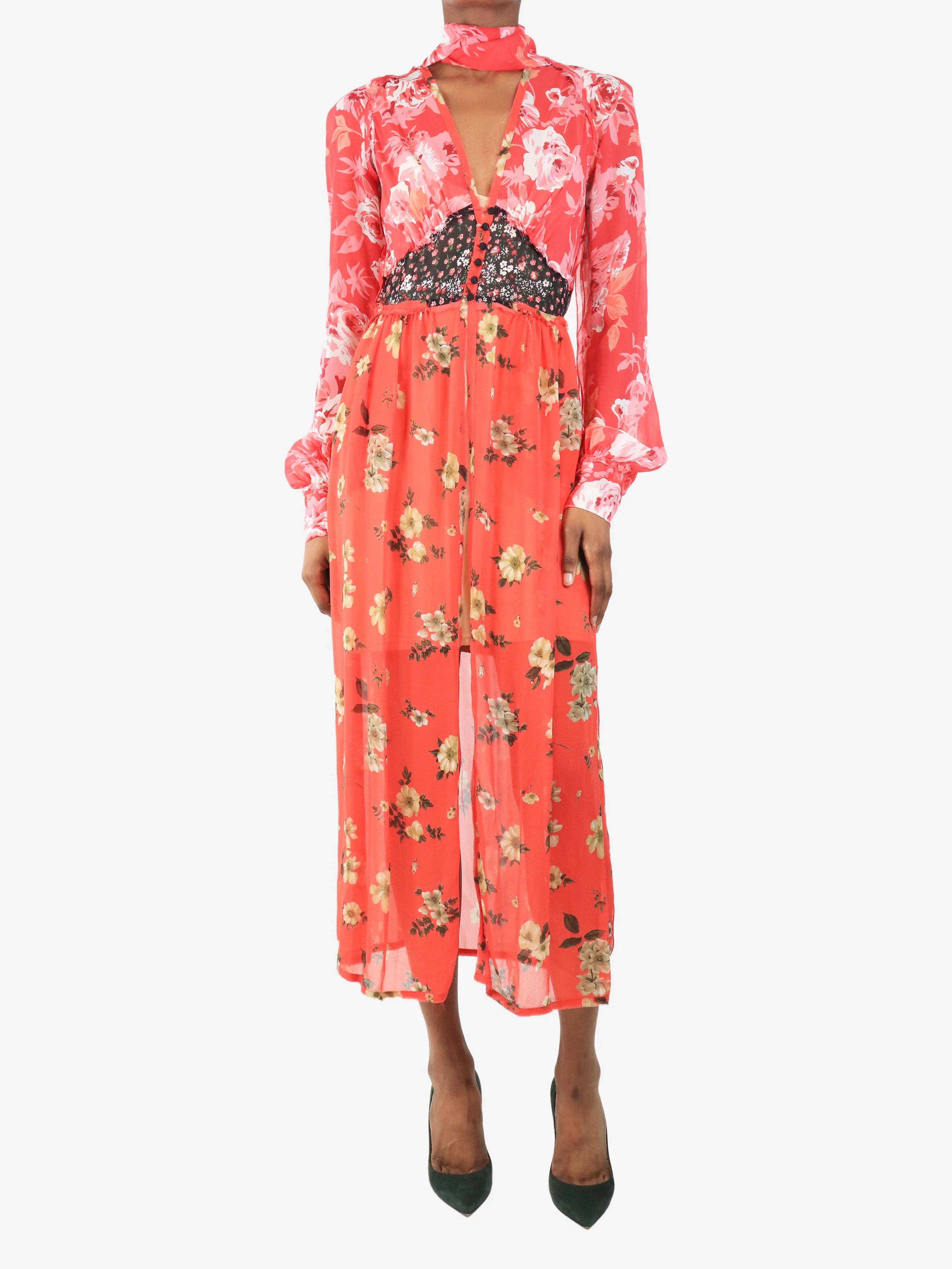 Red Beatriz floral midi dress - size XS