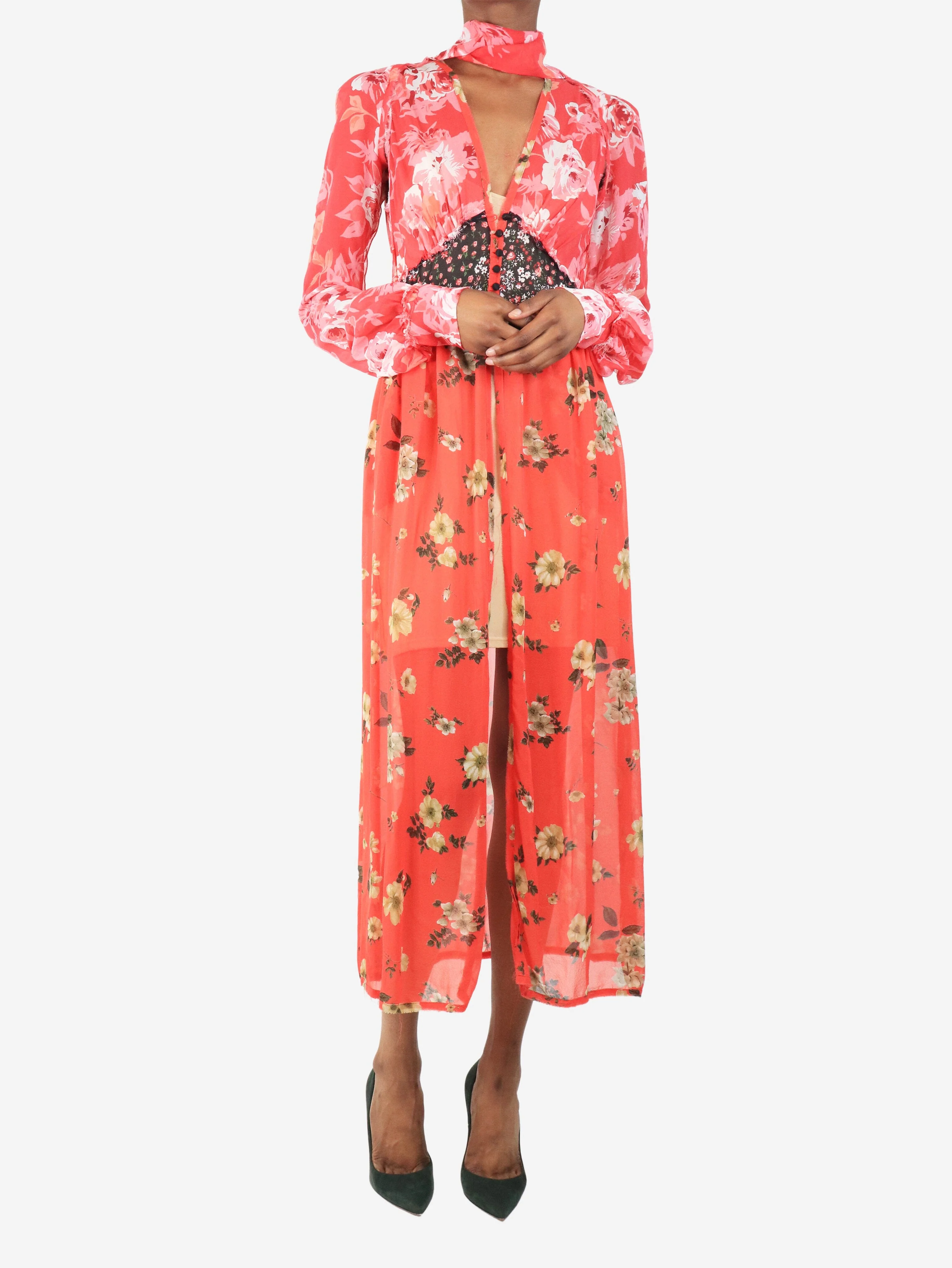 Red Beatriz floral midi dress - size XS - Image 3
