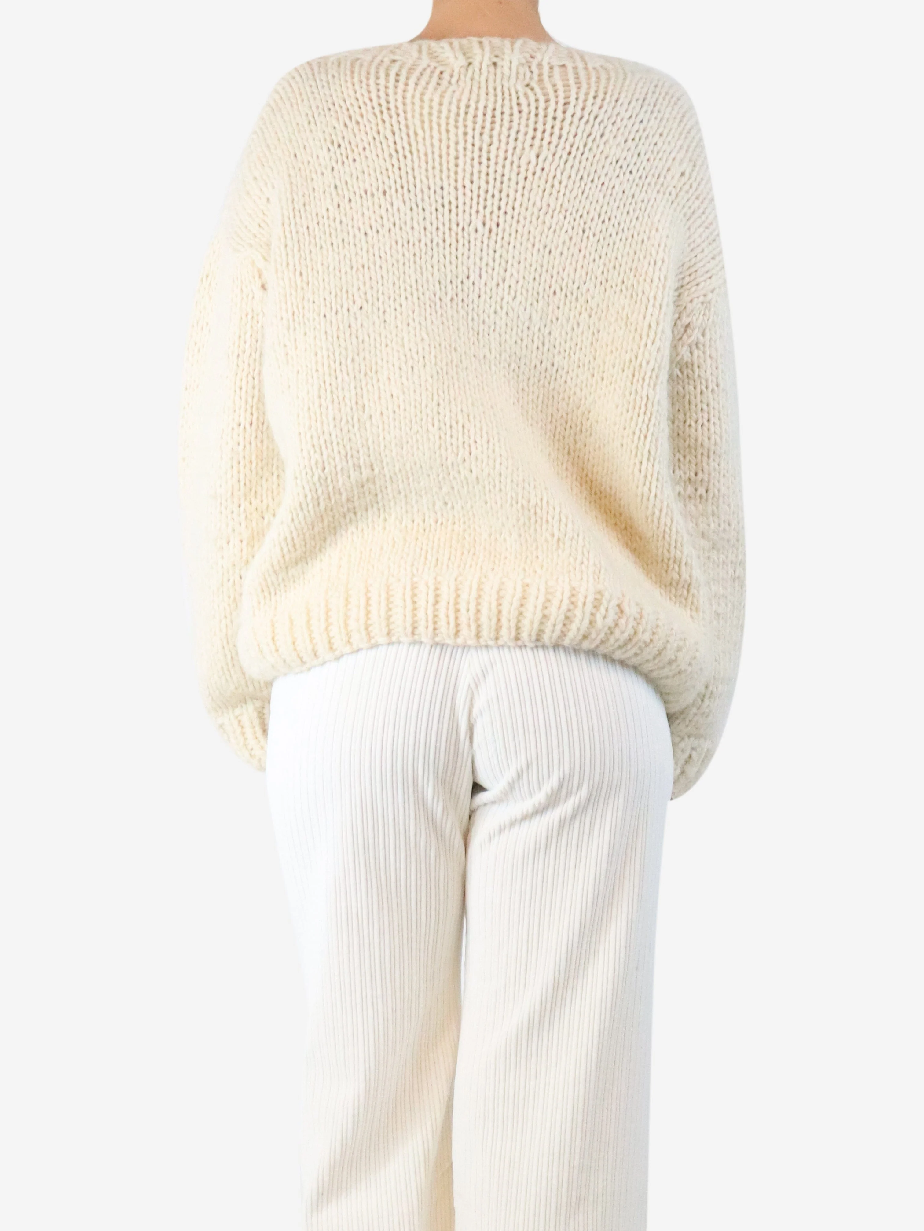 Cream hand-knit sweater - One size - Image 2