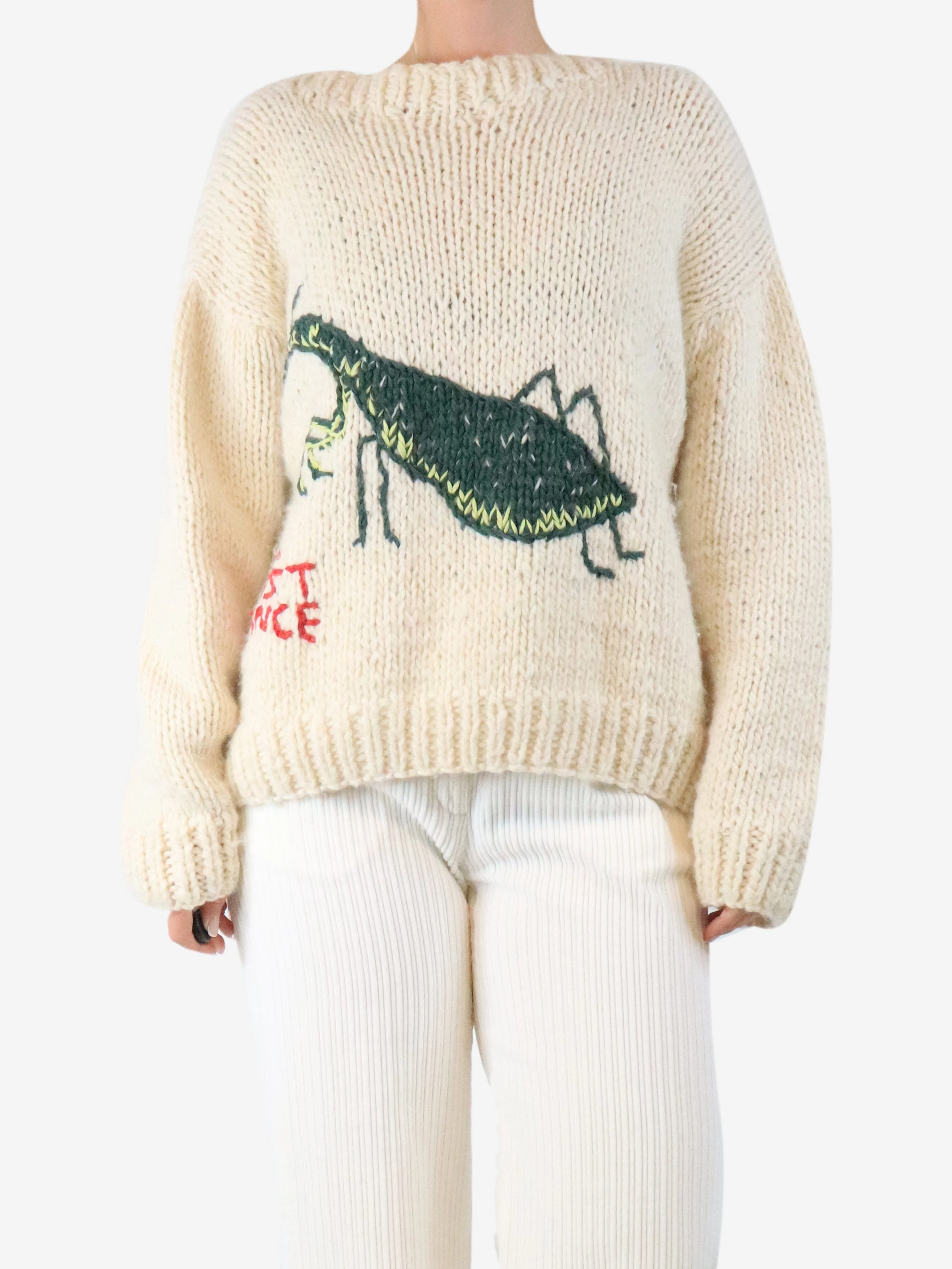 Cream hand-knit sweater - One size - Image 3
