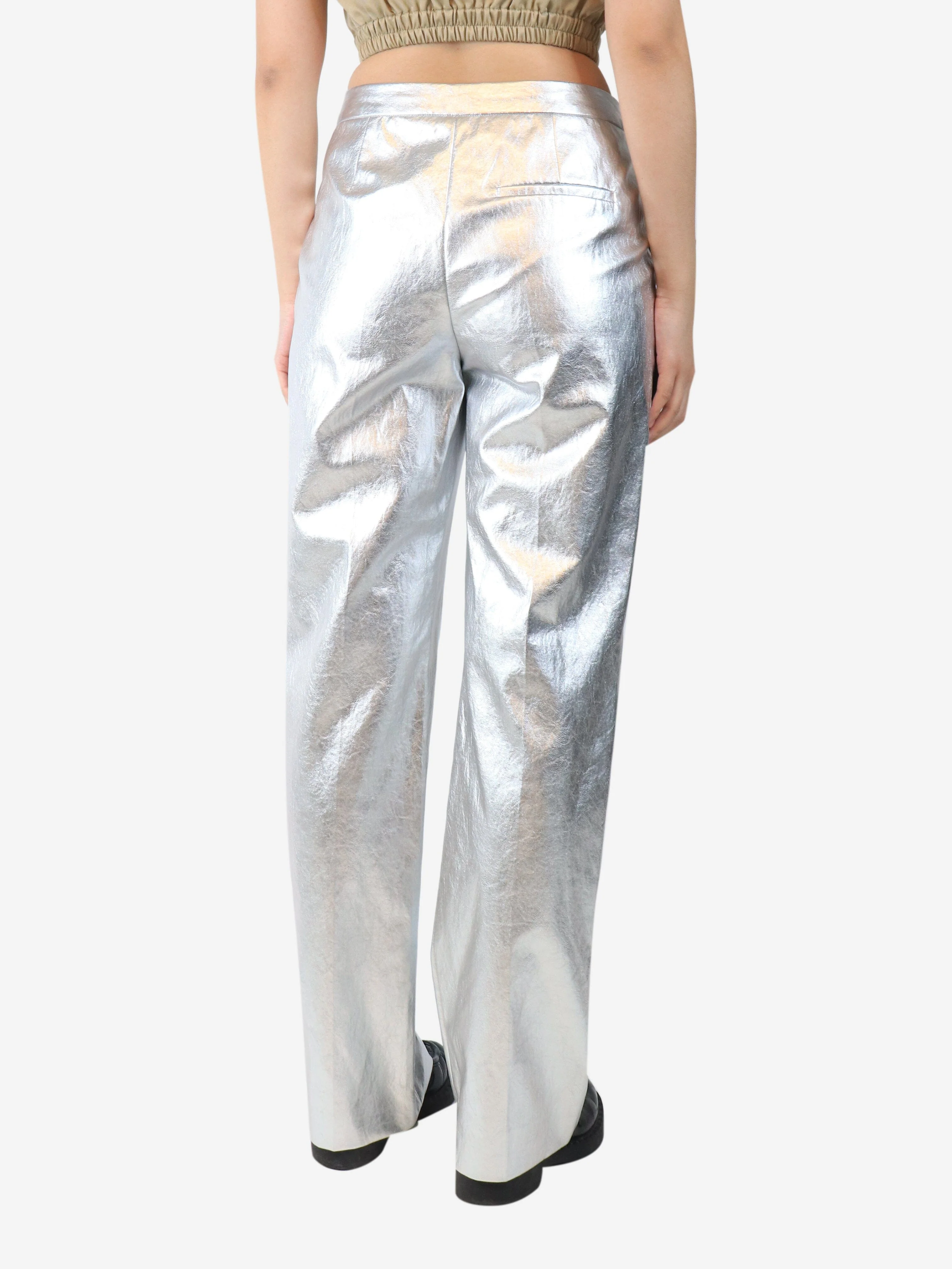 Silver metallic faux leather trousers - size UK 8 - Image 3