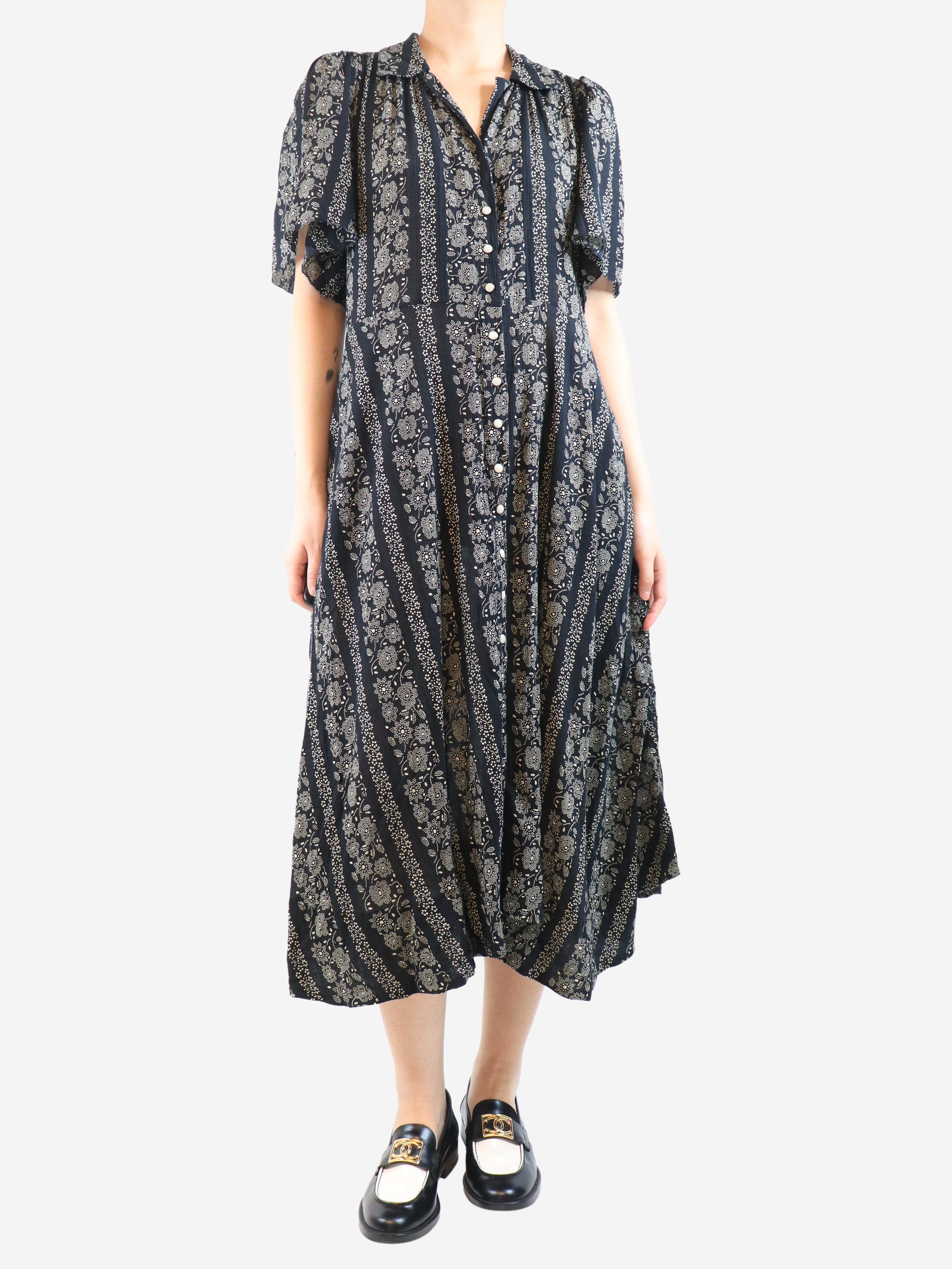 Black cotton printed midi dress - size UK 12 - Image 3
