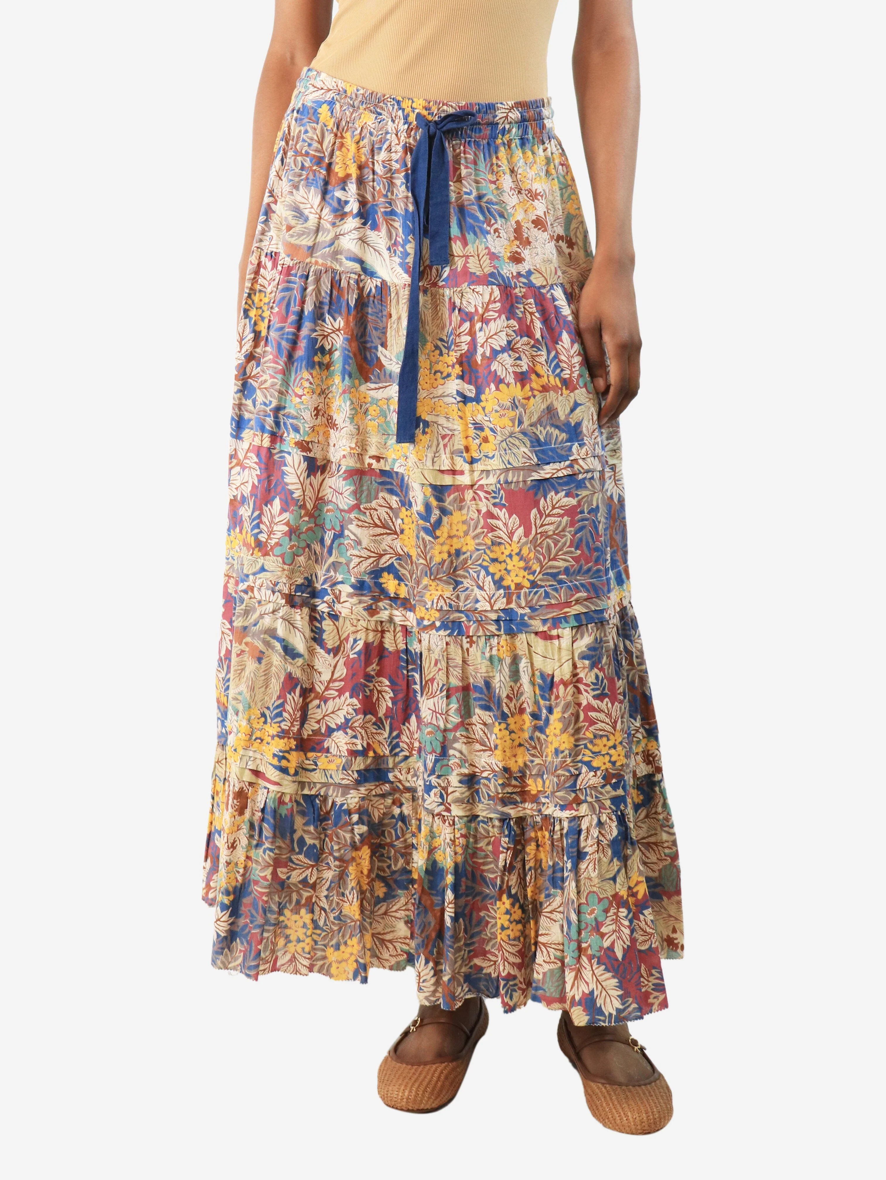 Multicolour floral tiered midi skirt - size UK 6