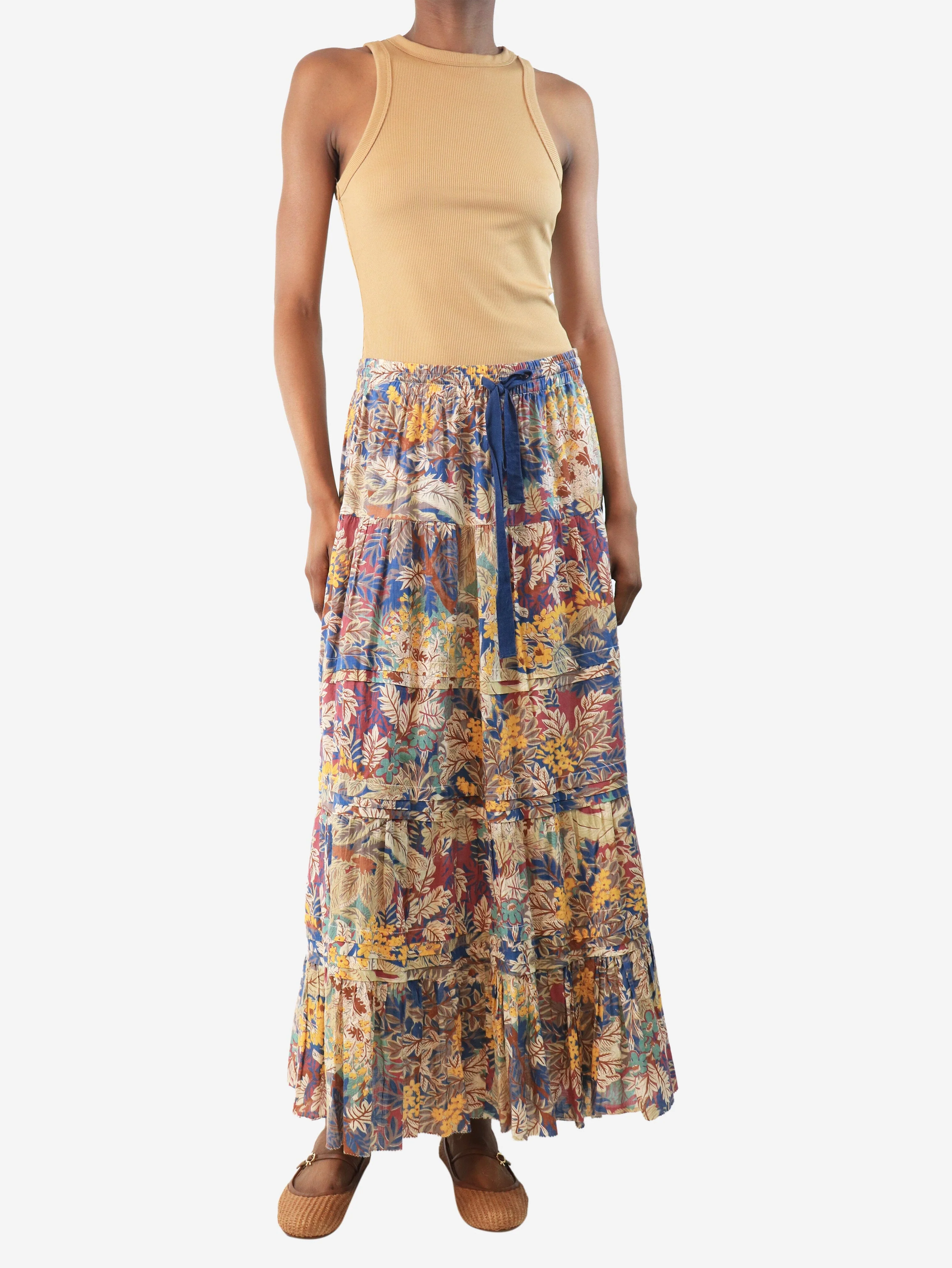 Multicolour floral tiered midi skirt - size UK 6 - Image 2