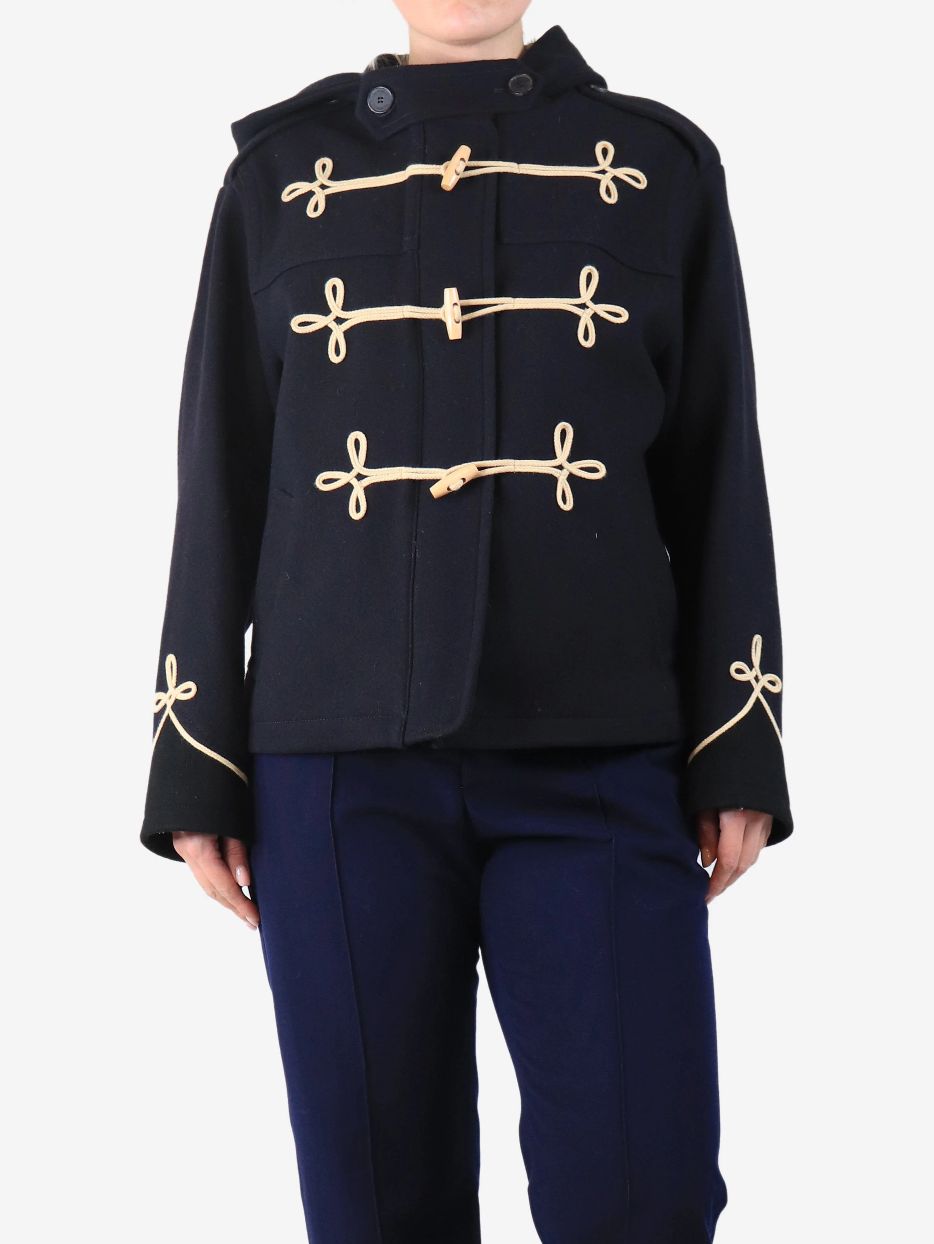 Navy hooded duffle peacoat - size UK 8
