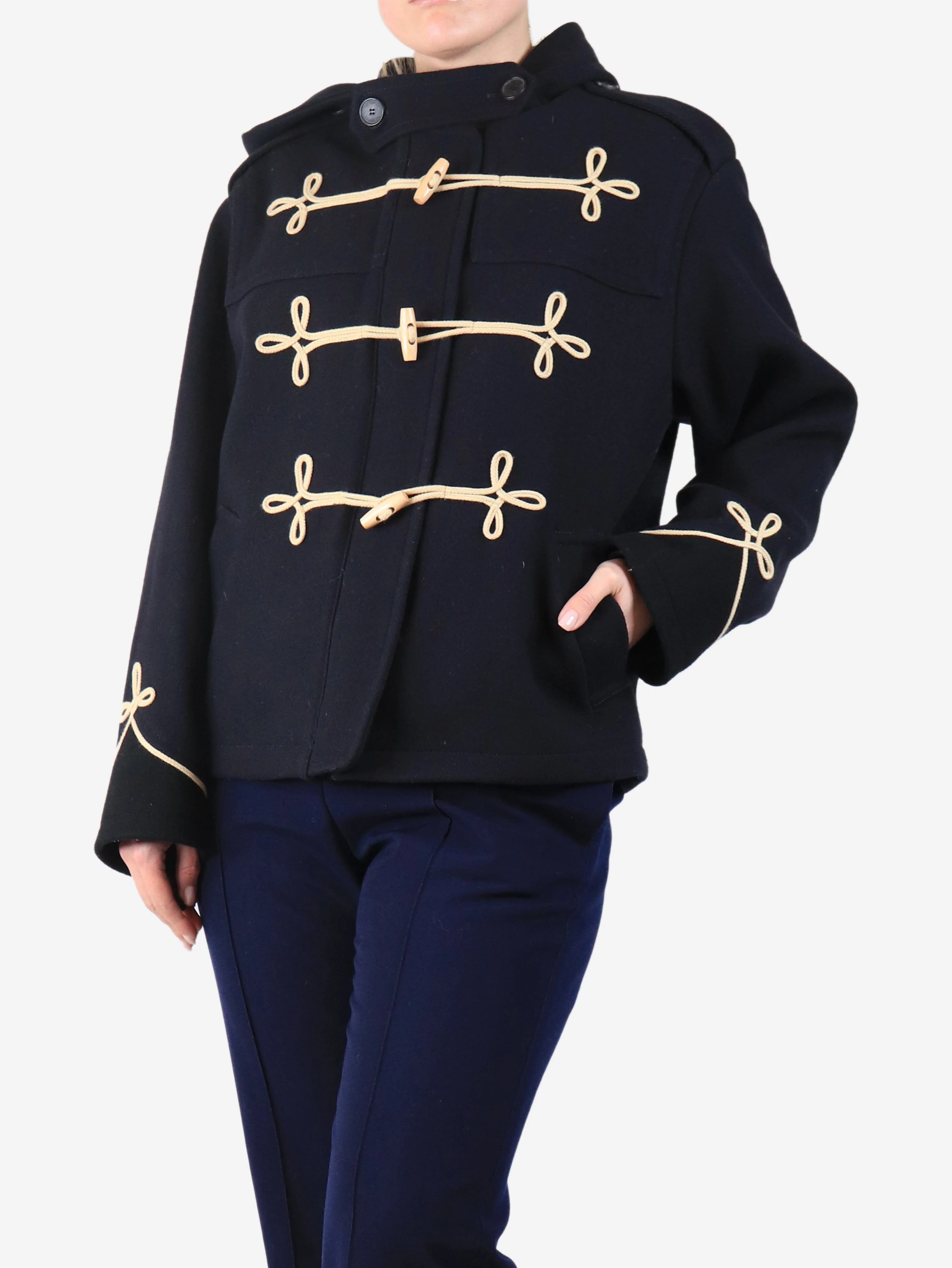 Navy hooded duffle peacoat - size UK 8 - Image 3