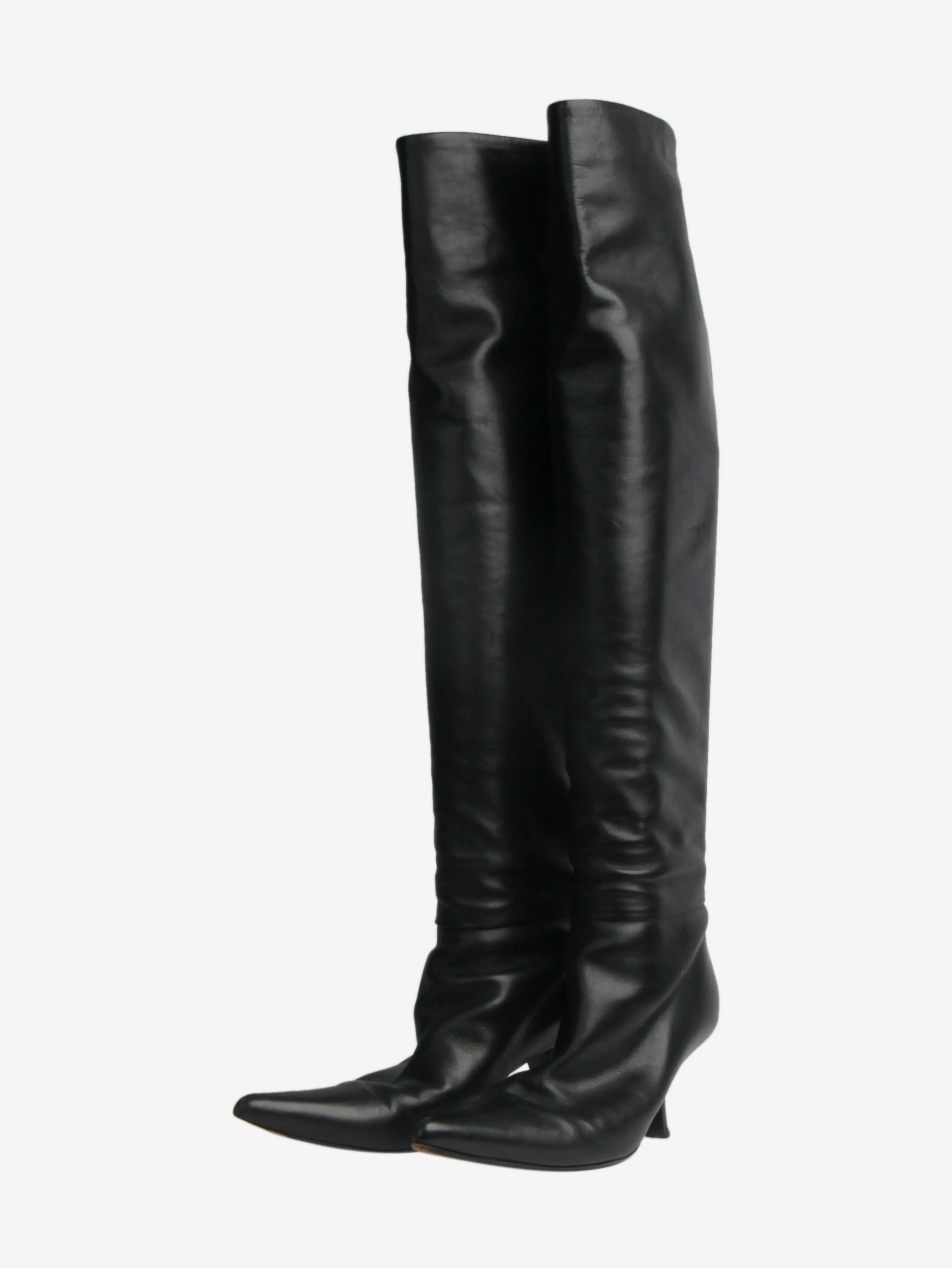 Black leather knee-high boots - size EU 39.5 - Image 2
