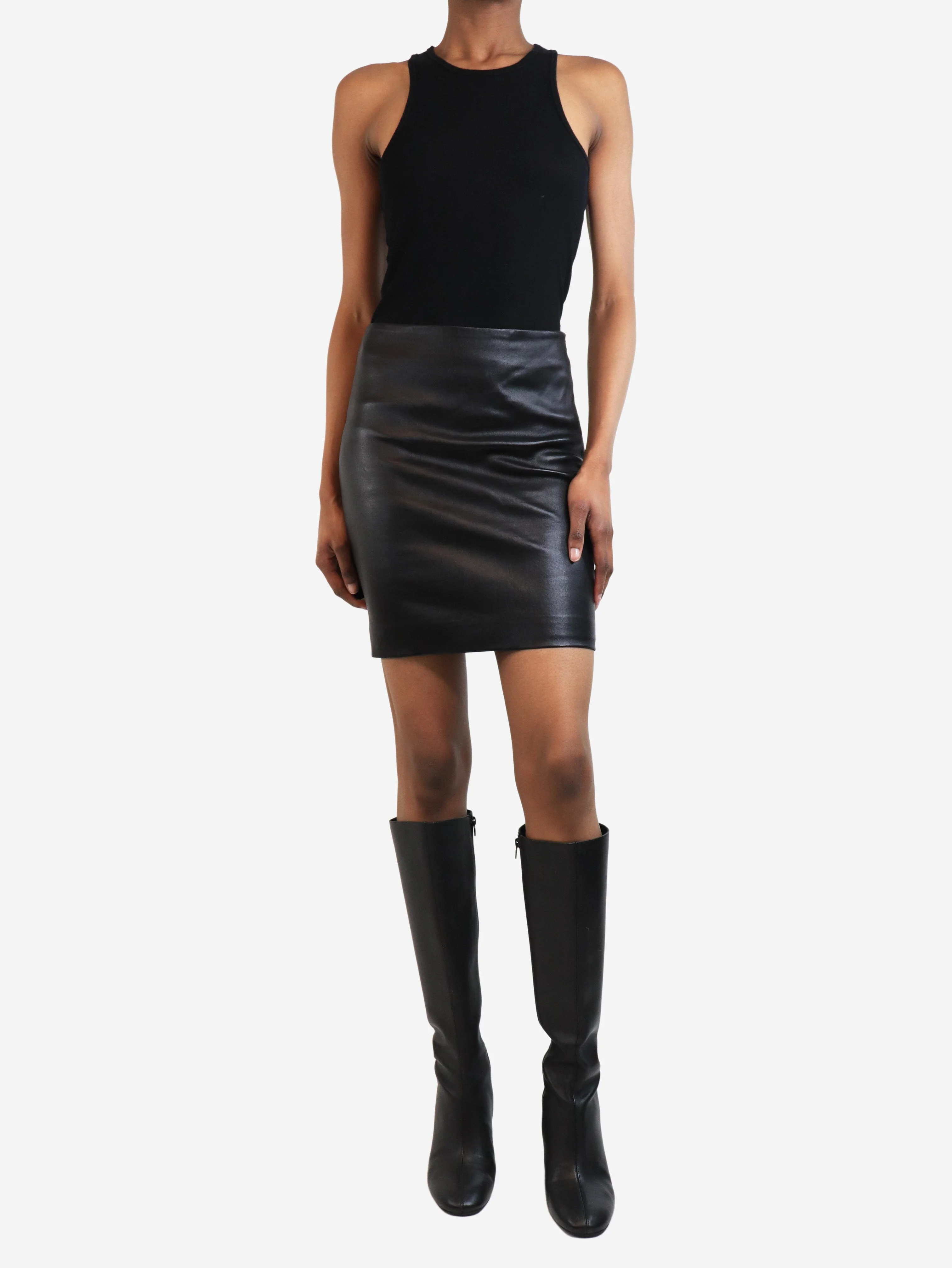 Black leather mini skirt - size UK 6 - Image 2