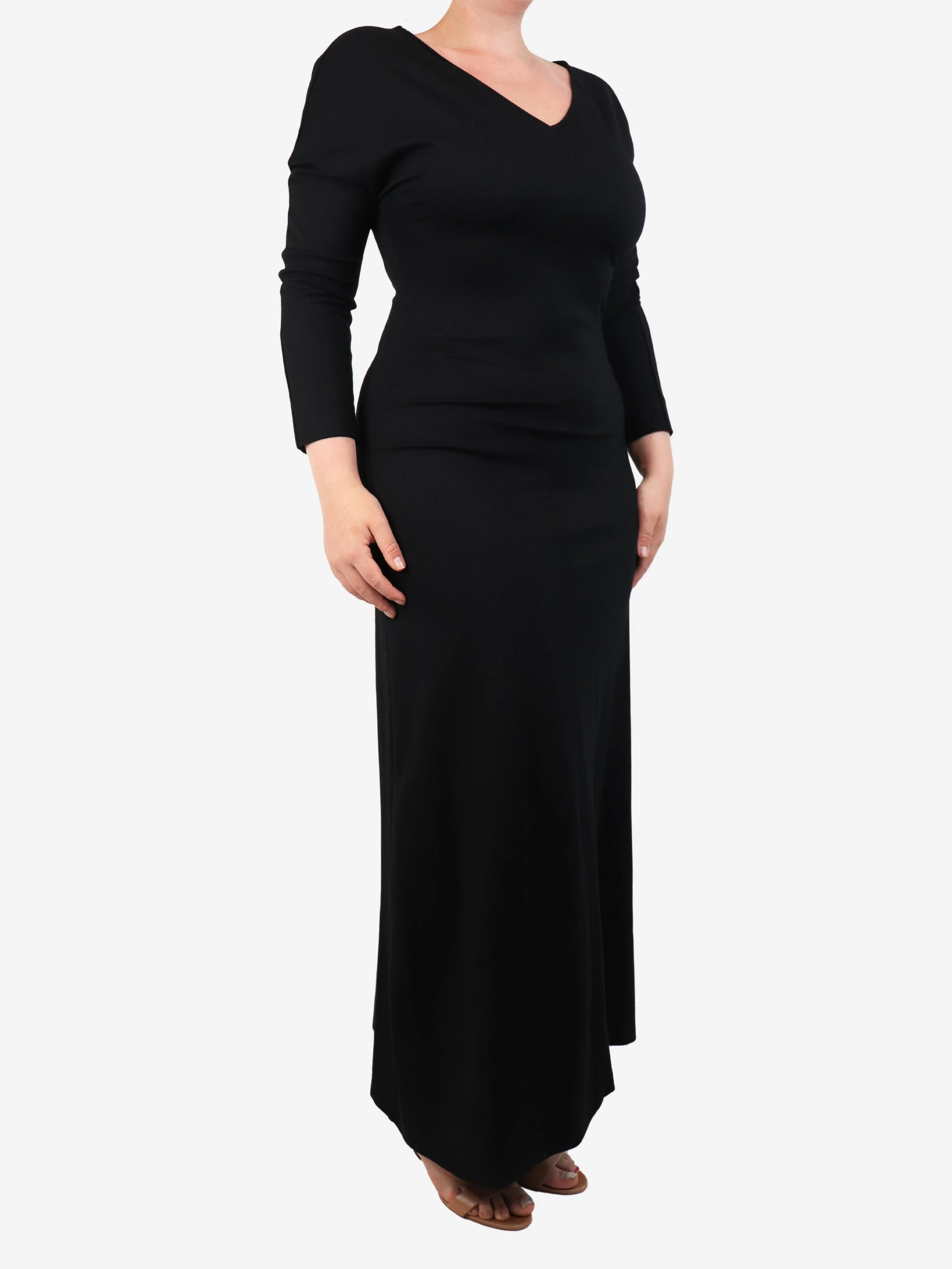 Black long-sleeved v-neck midi dress - size M - Image 3