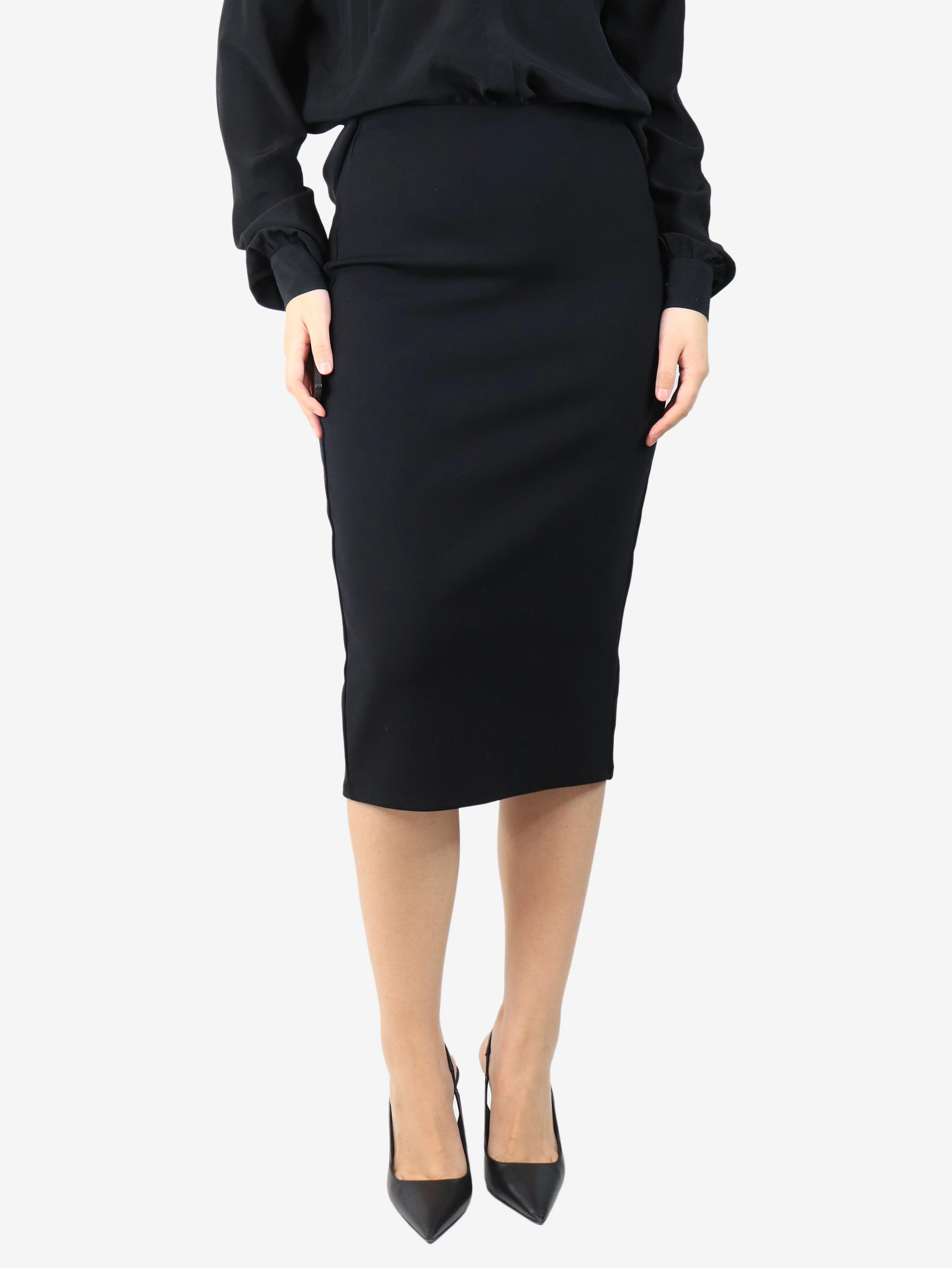 Black stretch midi skirt - size S