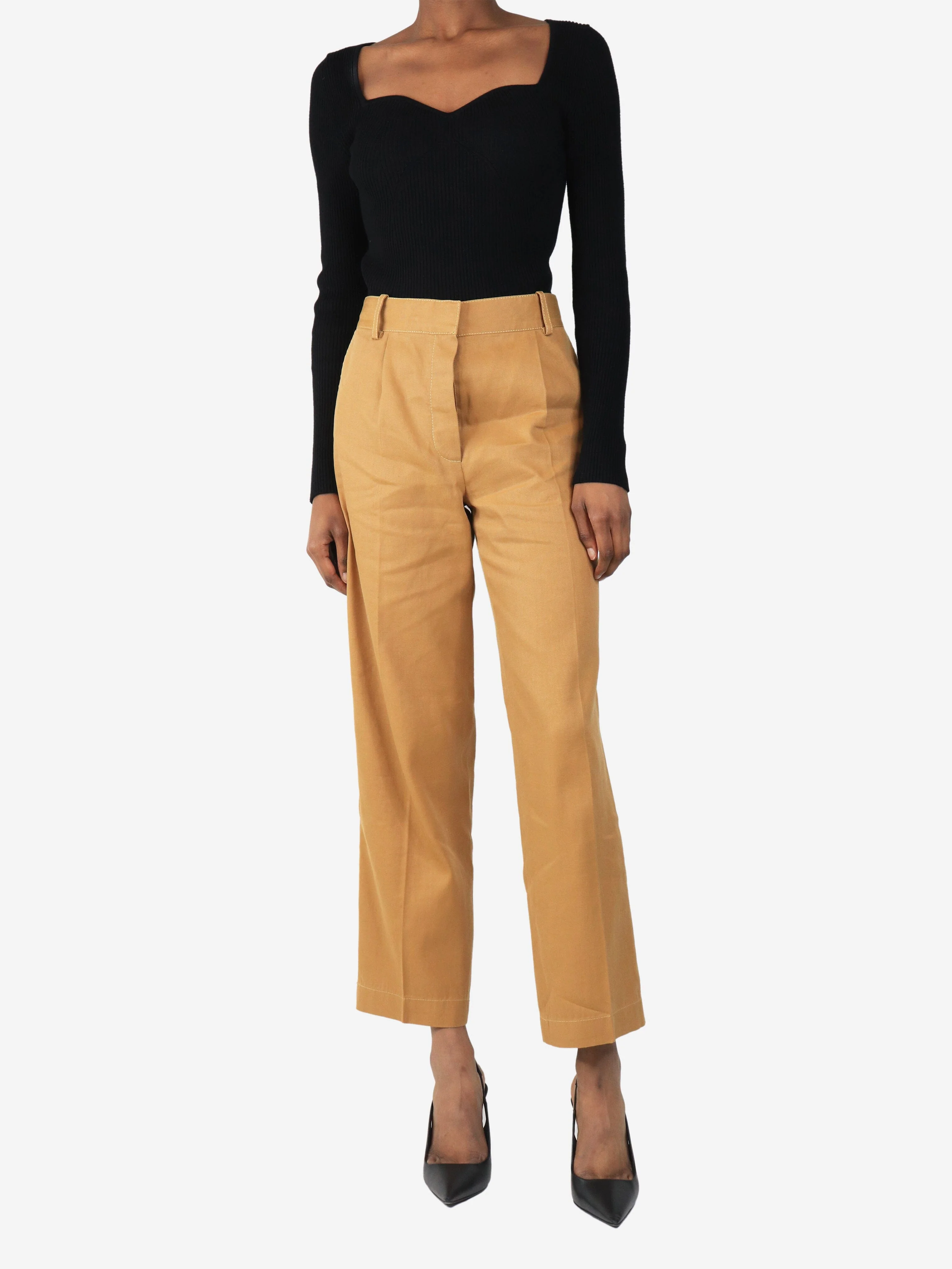 Brown linen-blend trousers - size UK 6 - Image 2