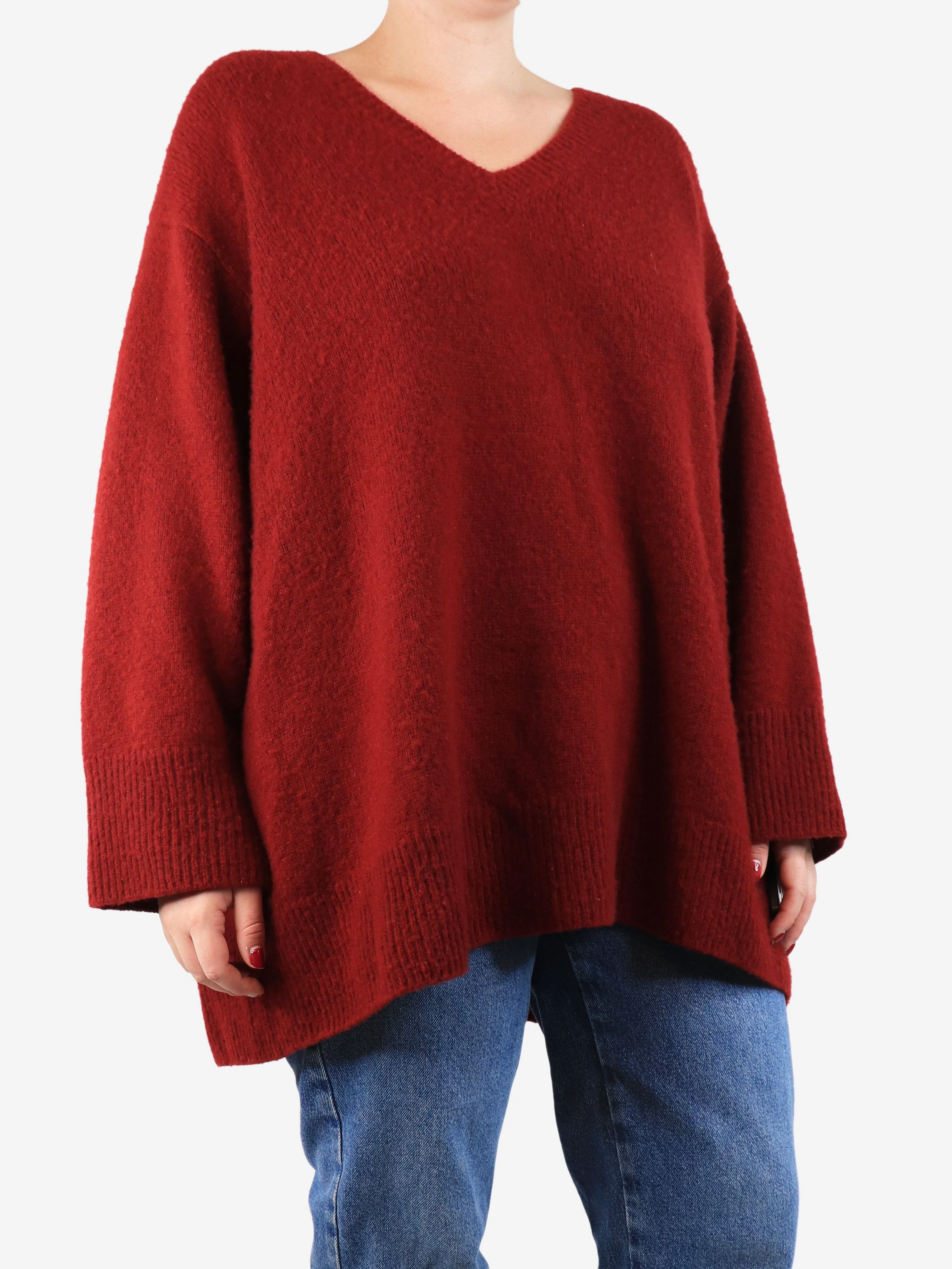 Red oversized v-neck jumper - size - Image 3