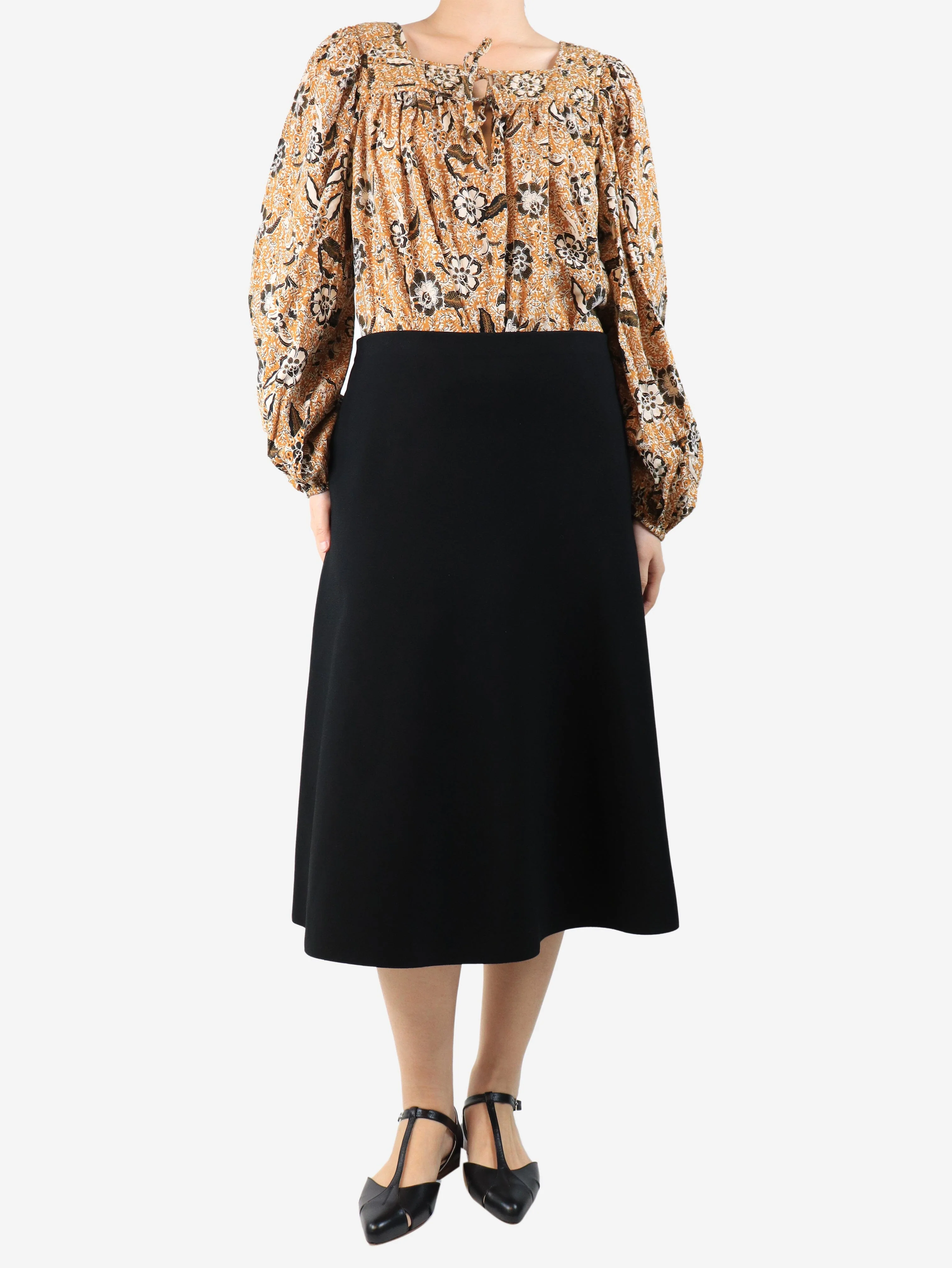 Black flared crepe midi skirt - size L - Image 2