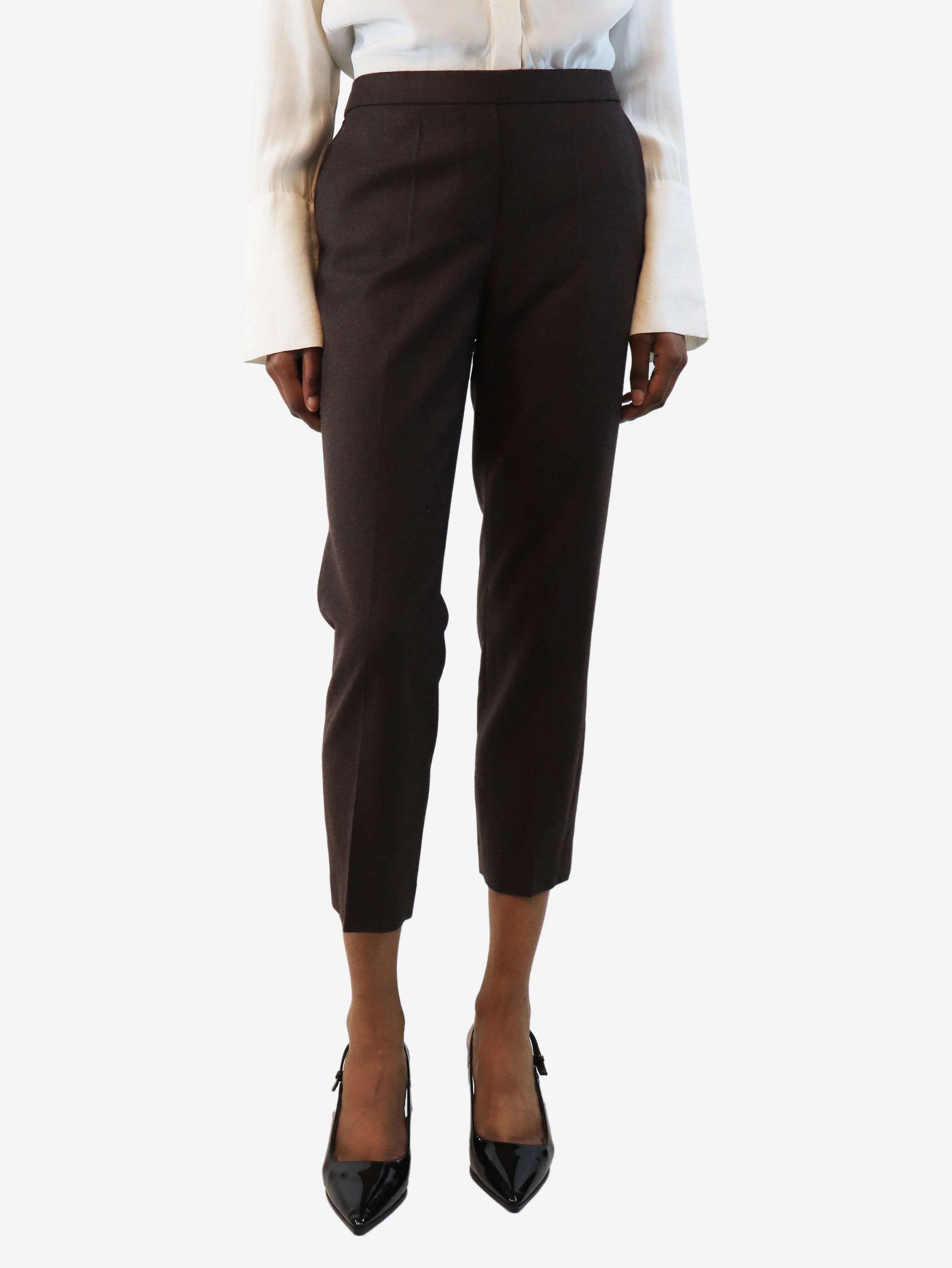 Dark brown wool trousers - size UK 6