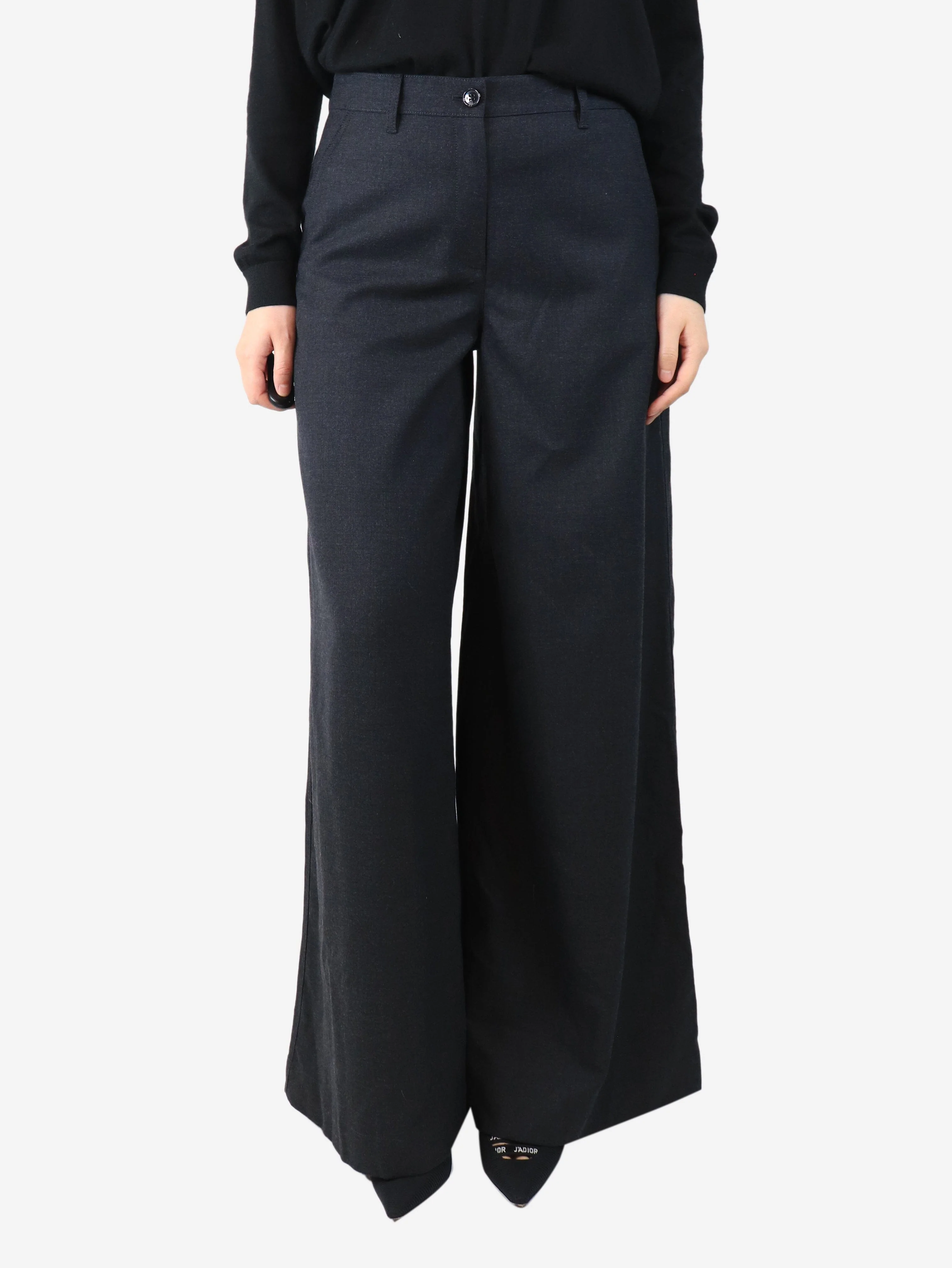 Grey wide leg trousers - size UK 10