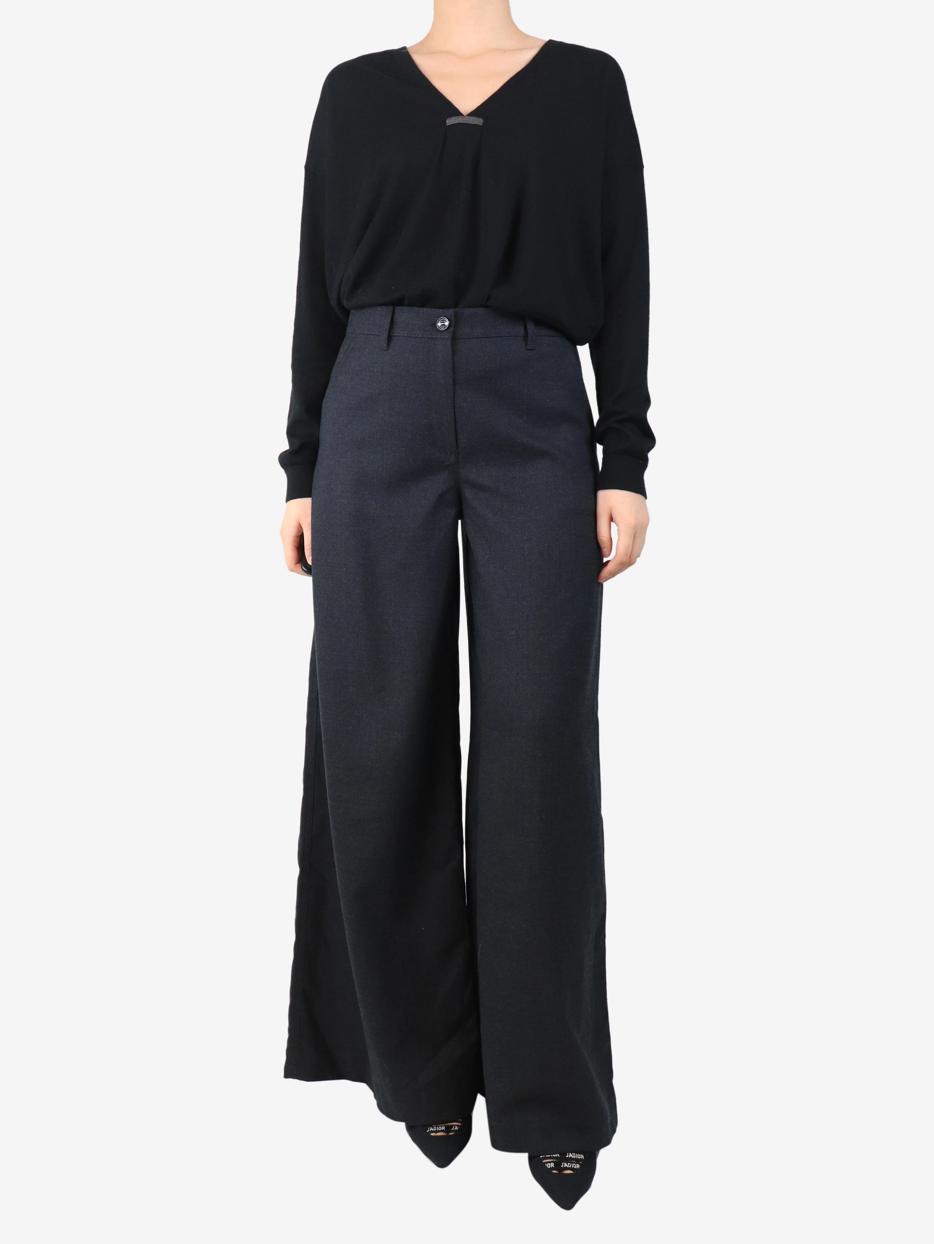 Grey wide leg trousers - size UK 10 - Image 2