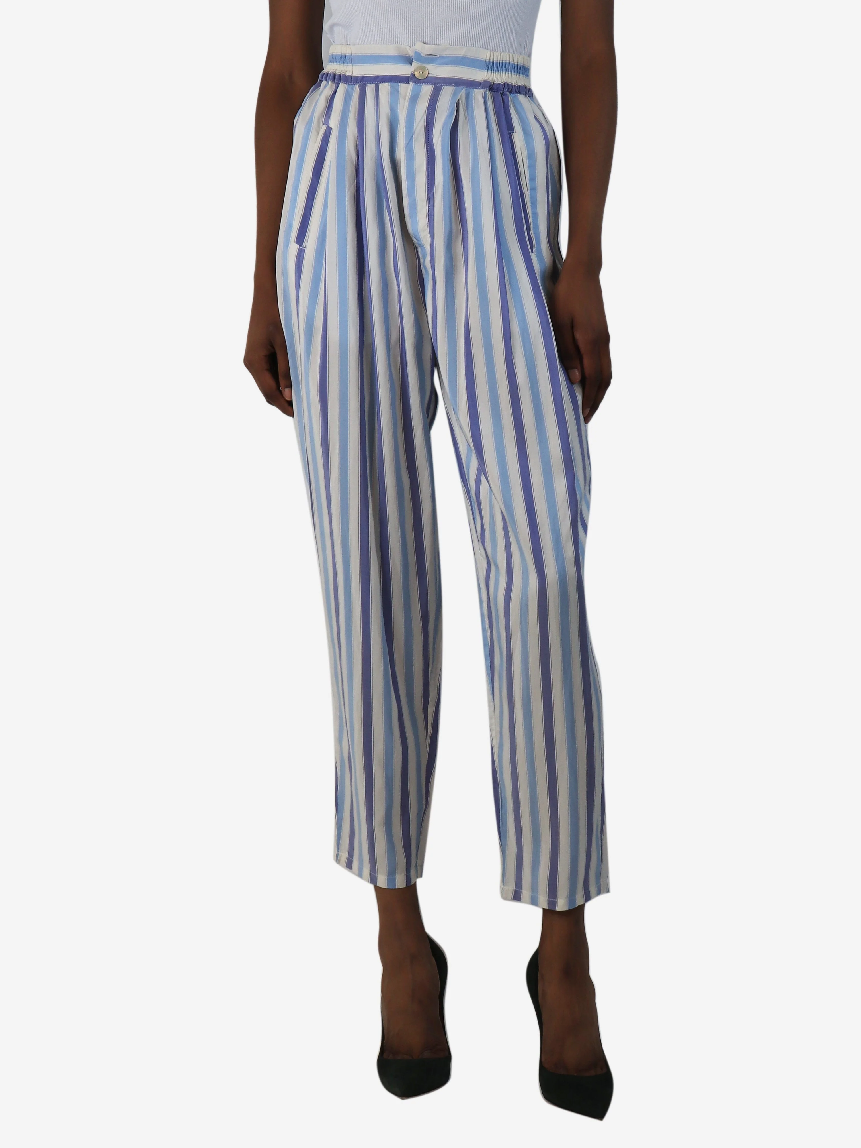 Blue striped silk trousers - size XS