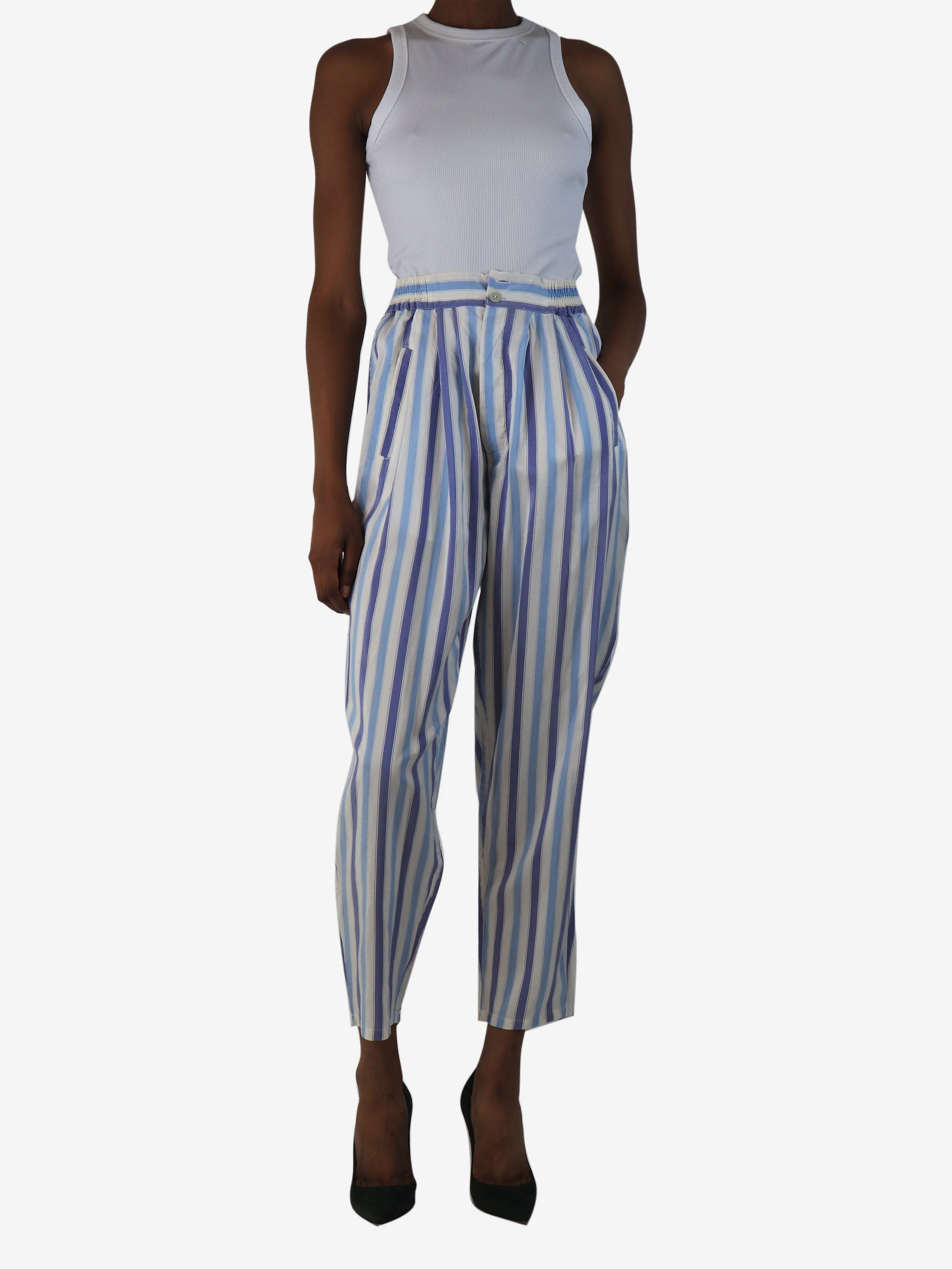 Blue striped silk trousers - size XS - Image 2