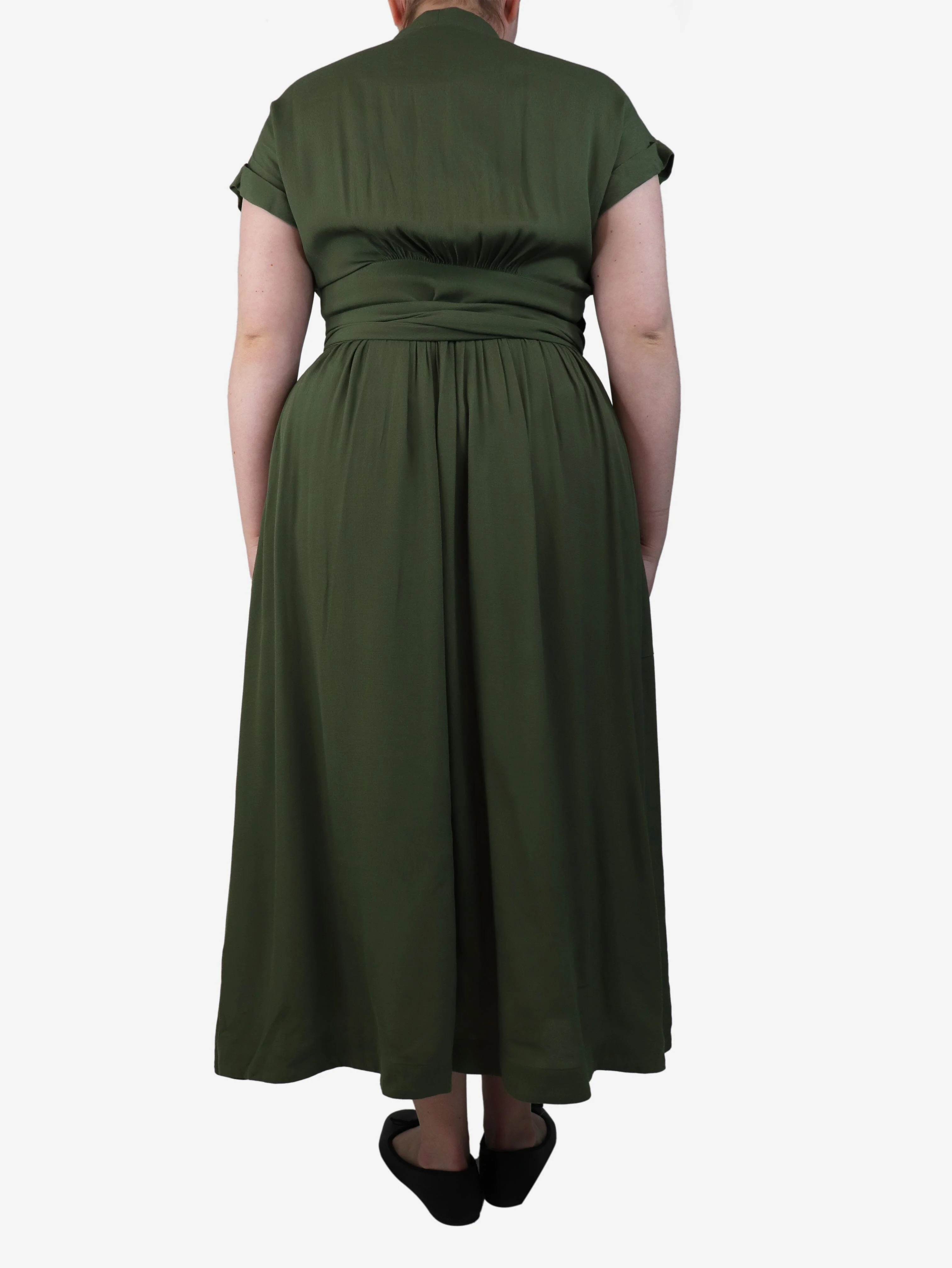 Olive green midi wrap dress - size UK 14 - Image 2