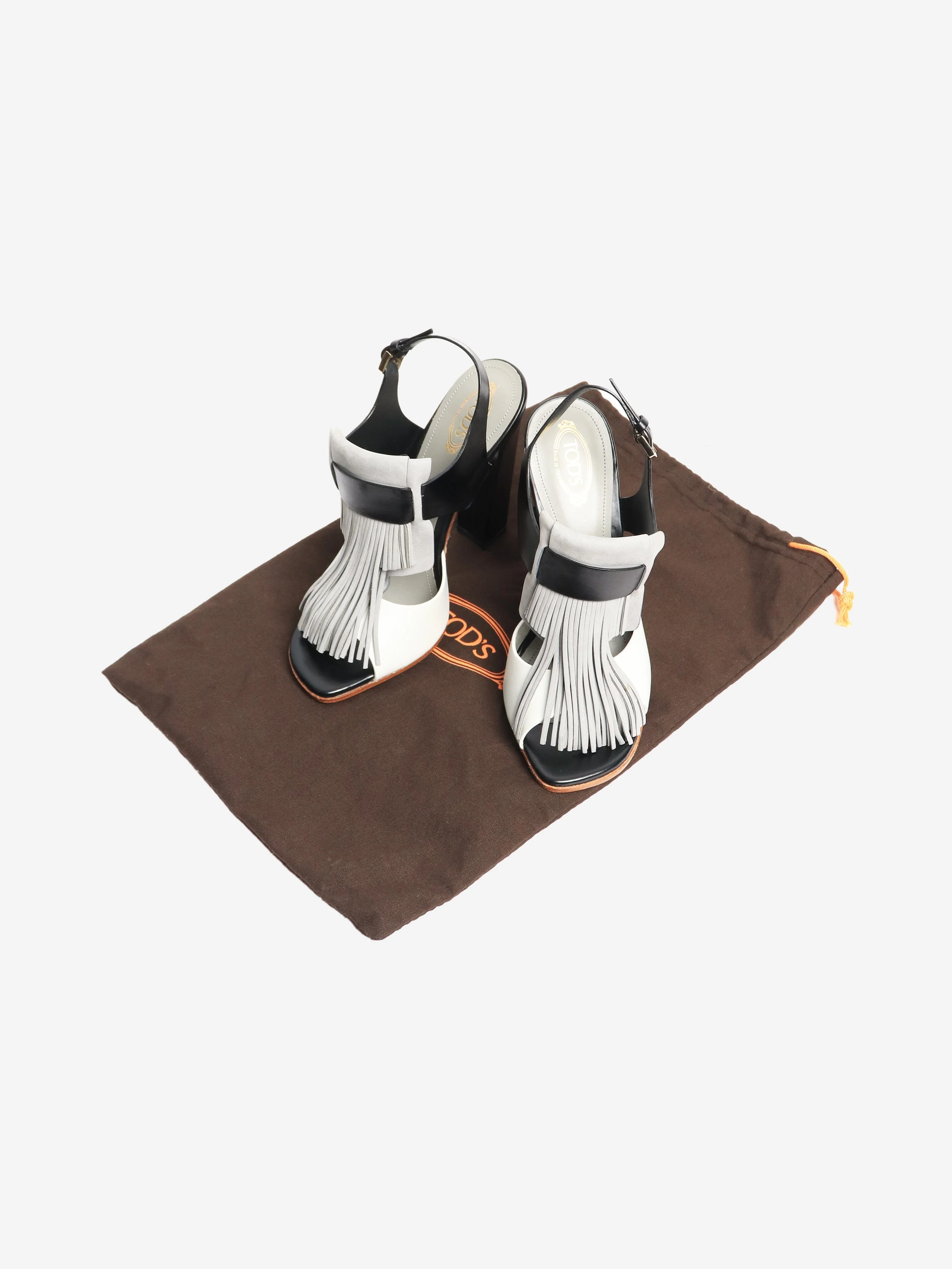 Grey and black leather fringe detail sandals - size EU 37.5 (UK 4.5) - Image 7