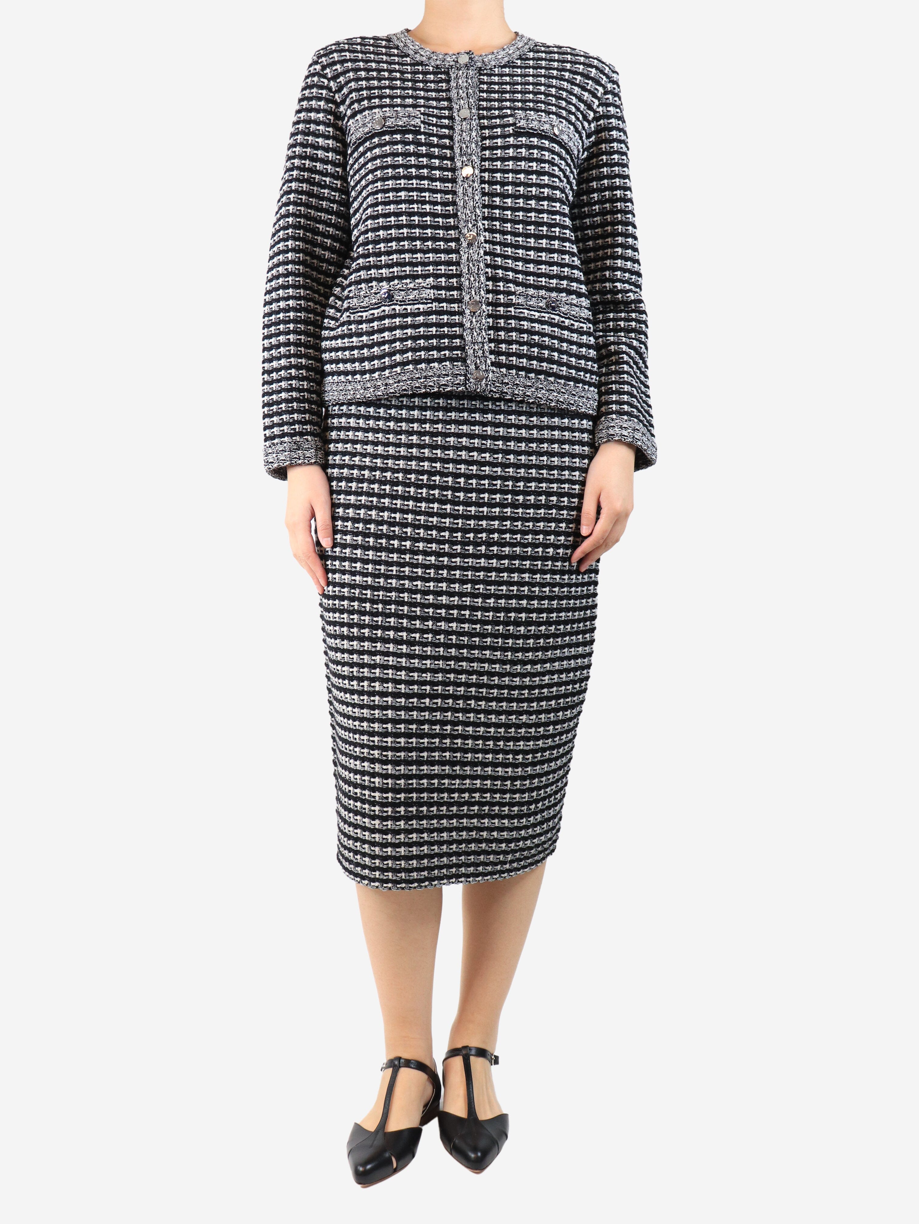 Black jacquard knit cardigan and skirt set - size M - Image 3