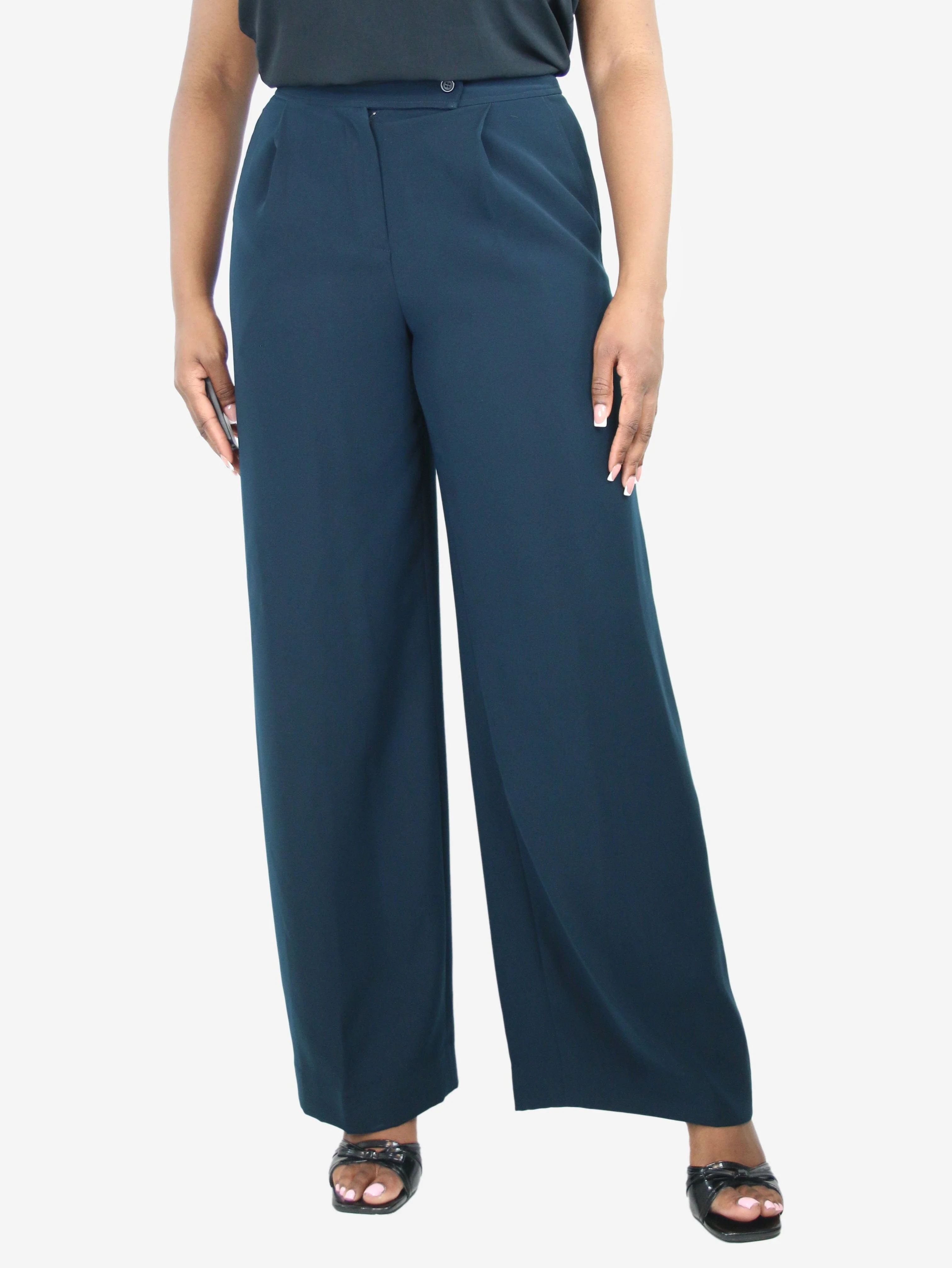 Blue wide-leg tailored trousers - size UK 14