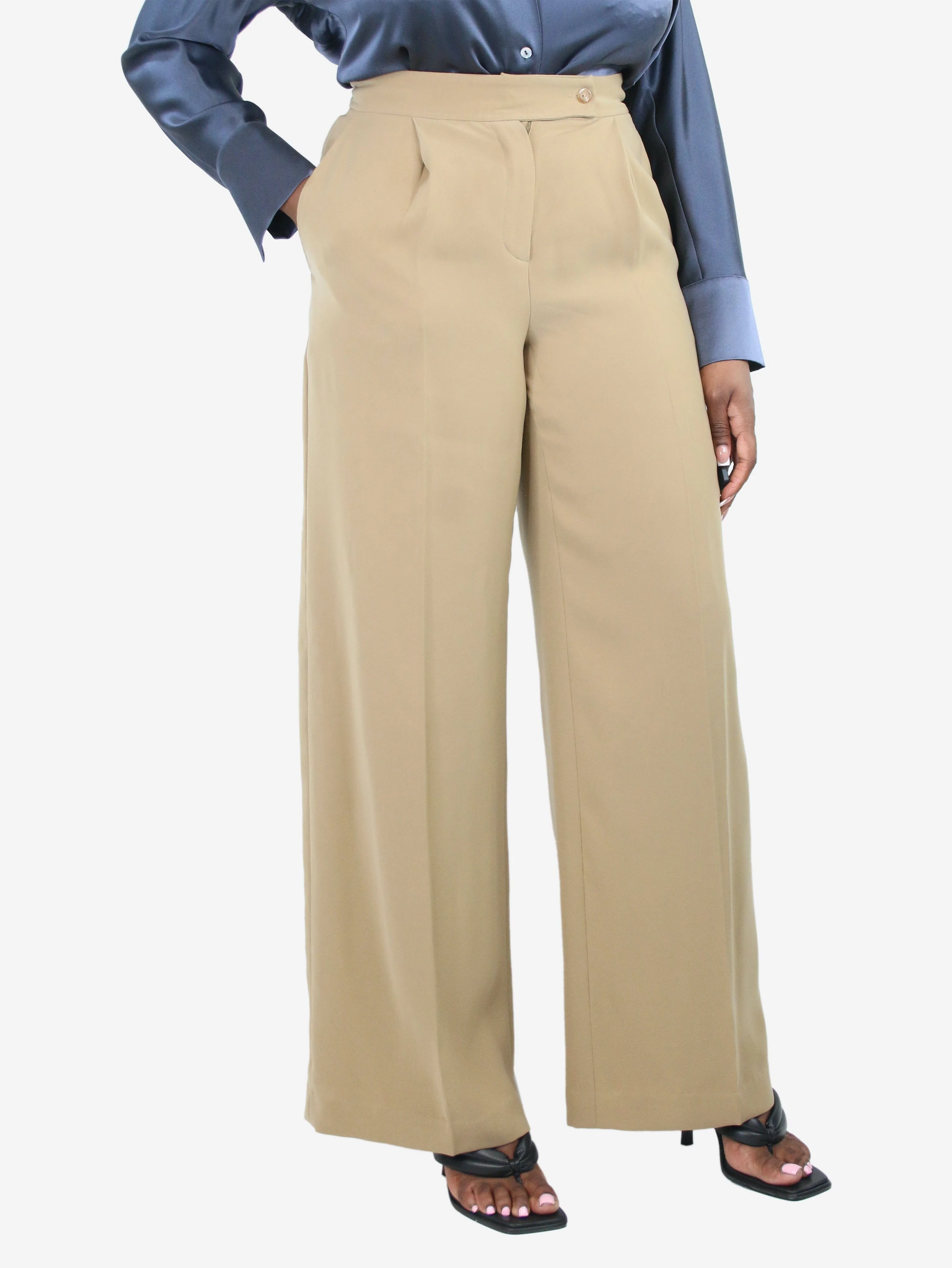Brown wide-leg tailored trousers - size UK 14