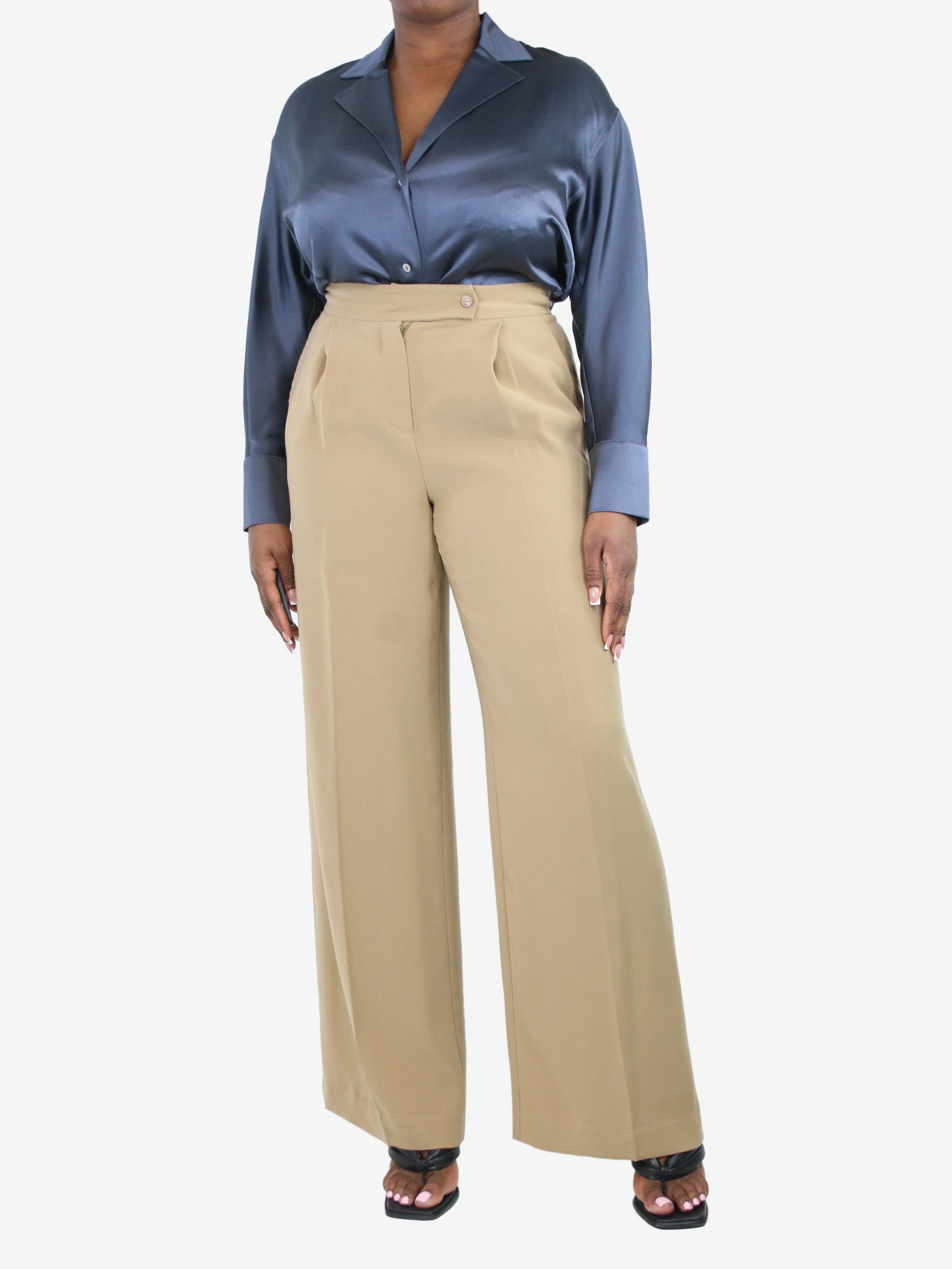 Brown wide-leg tailored trousers - size UK 14 - Image 2
