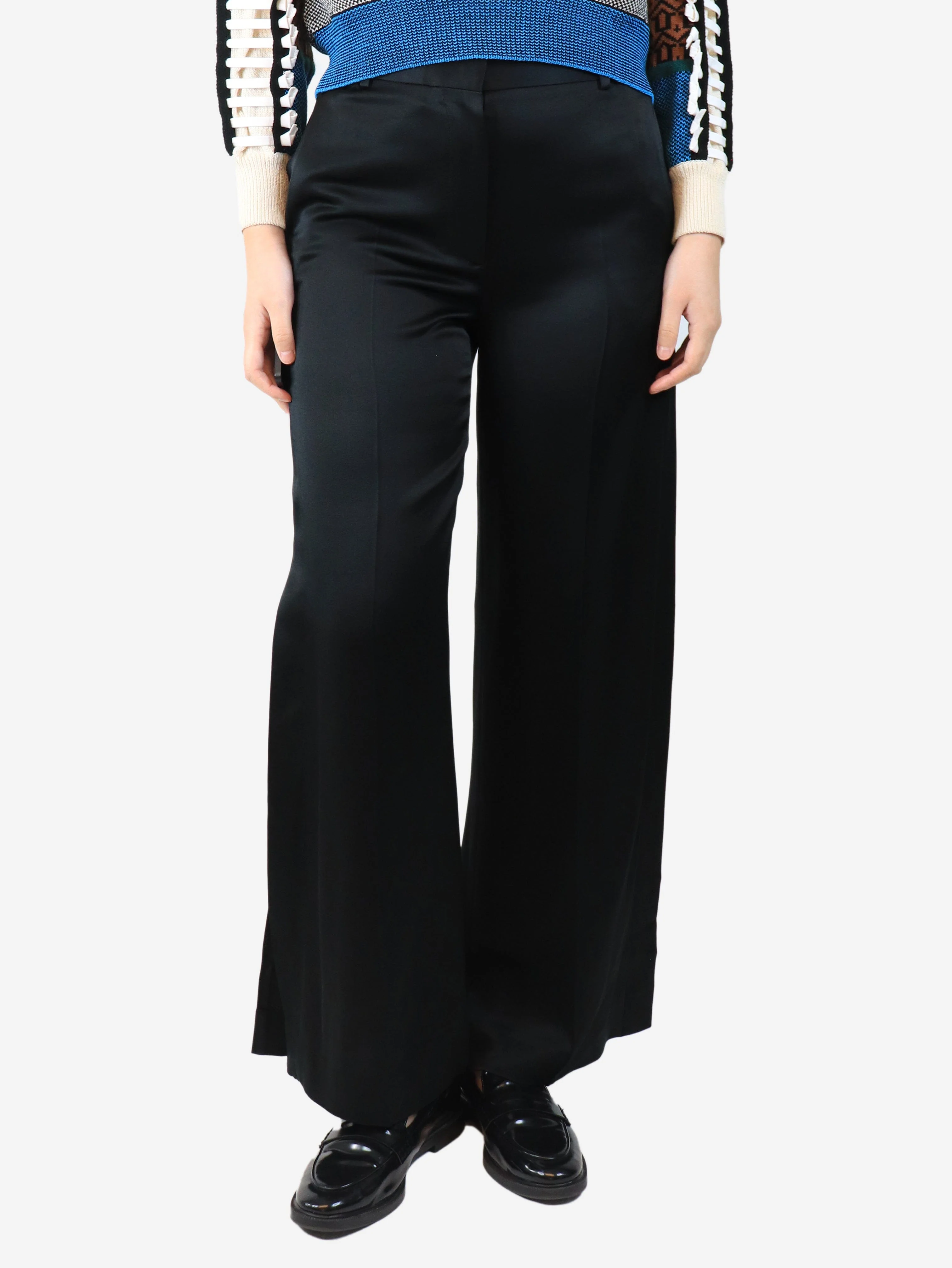Black satin trousers - size UK 8