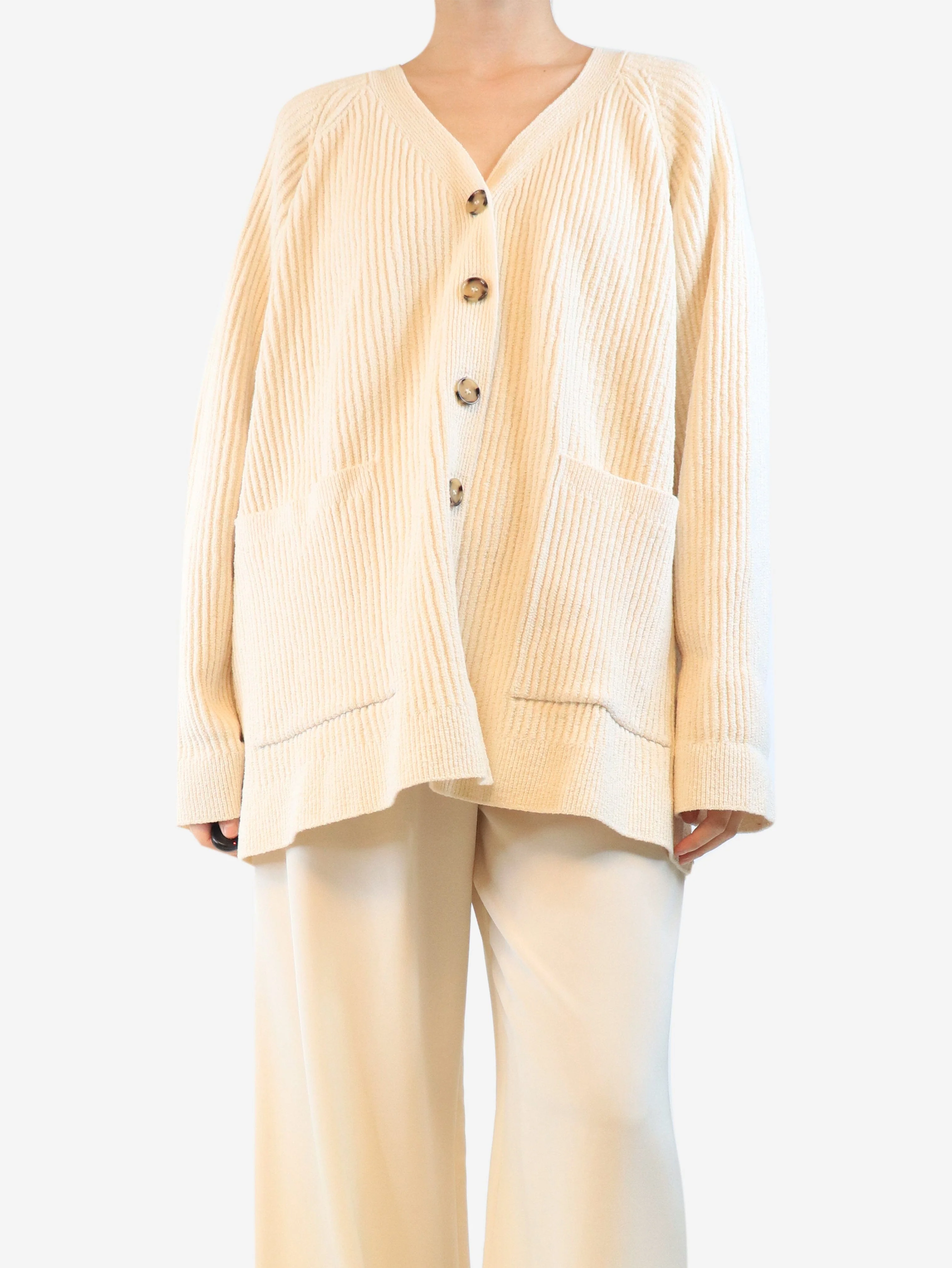 Cream textured rib cardigan - size XL