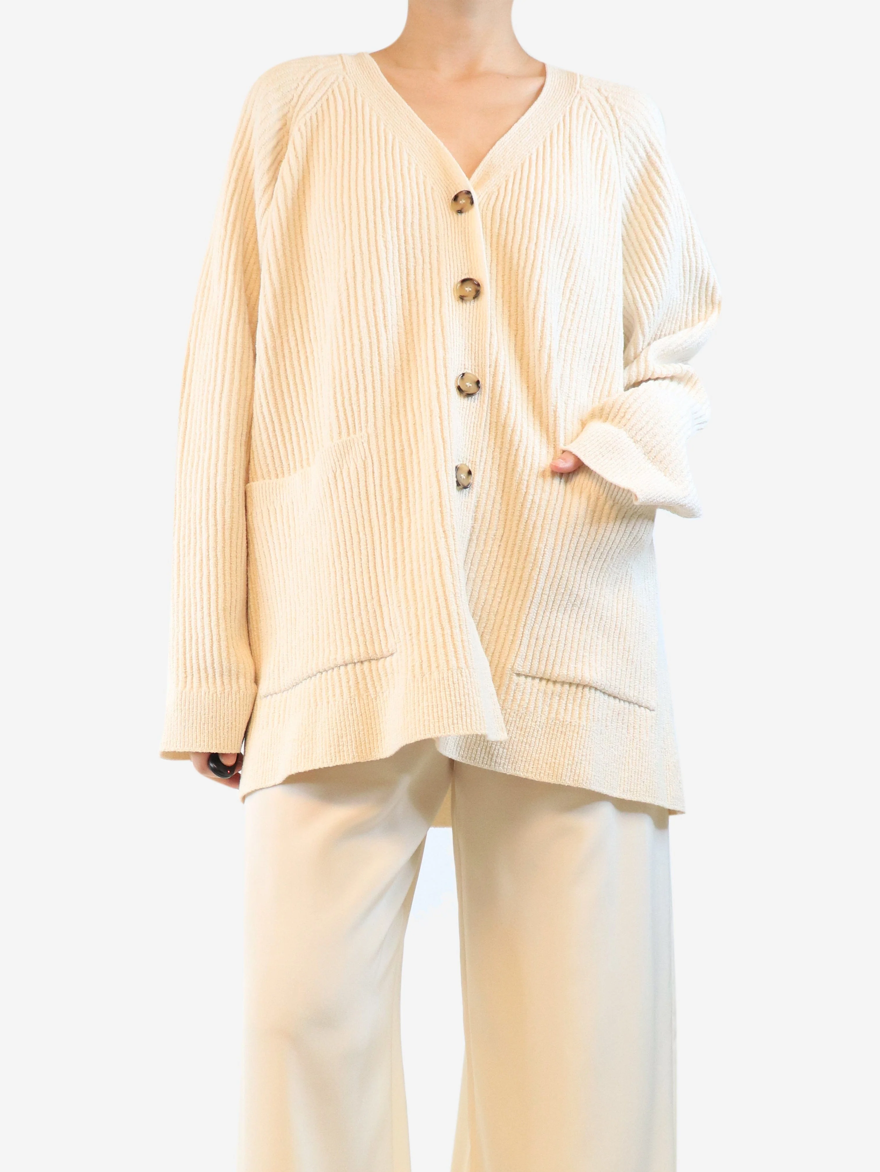 Cream textured rib cardigan - size XL - Image 3