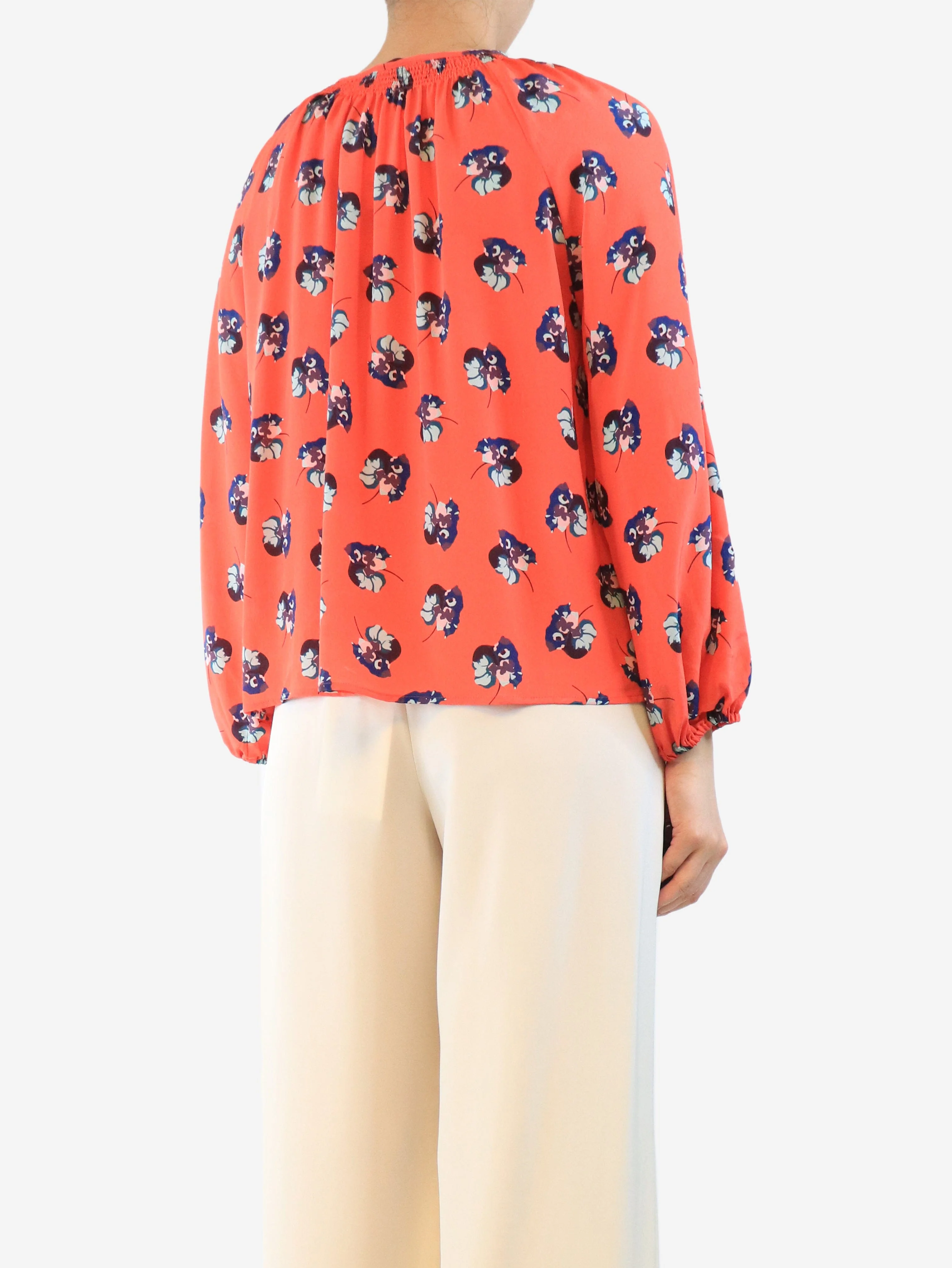 Red silk floral blouse - size M - Image 2